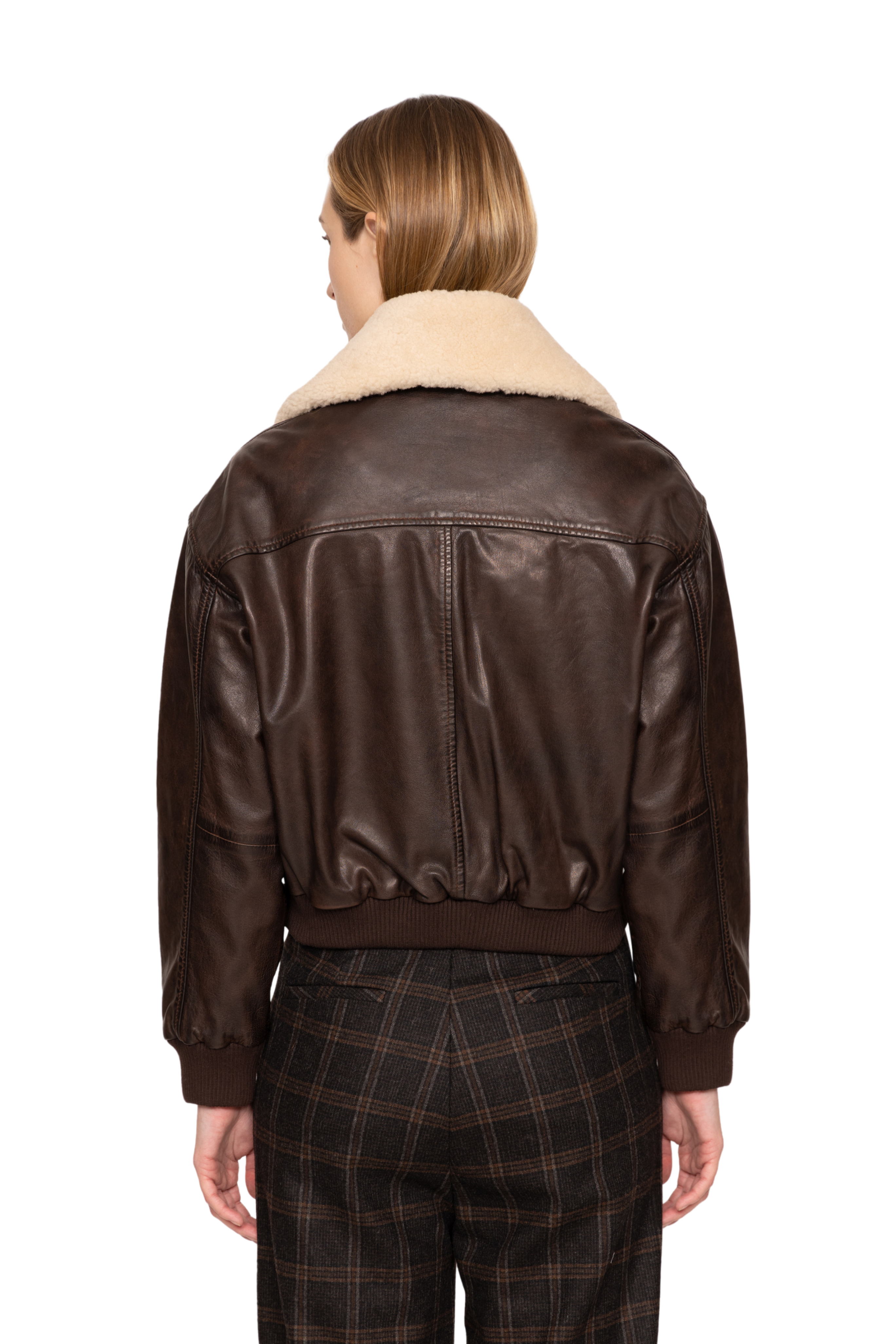 Lenoir Leather Cropped Bomber Jacket