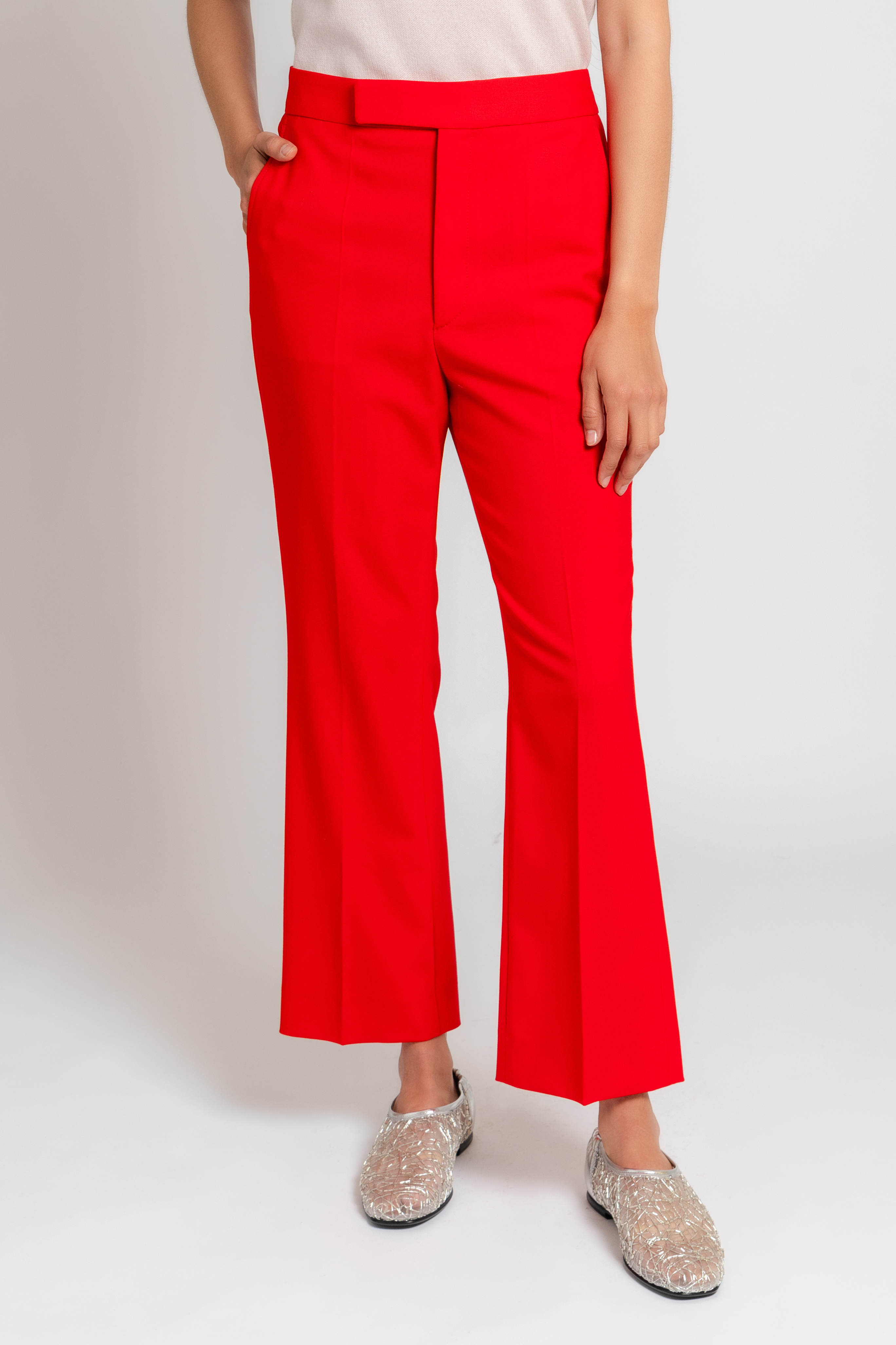 High Waist Crop Trouser in Red