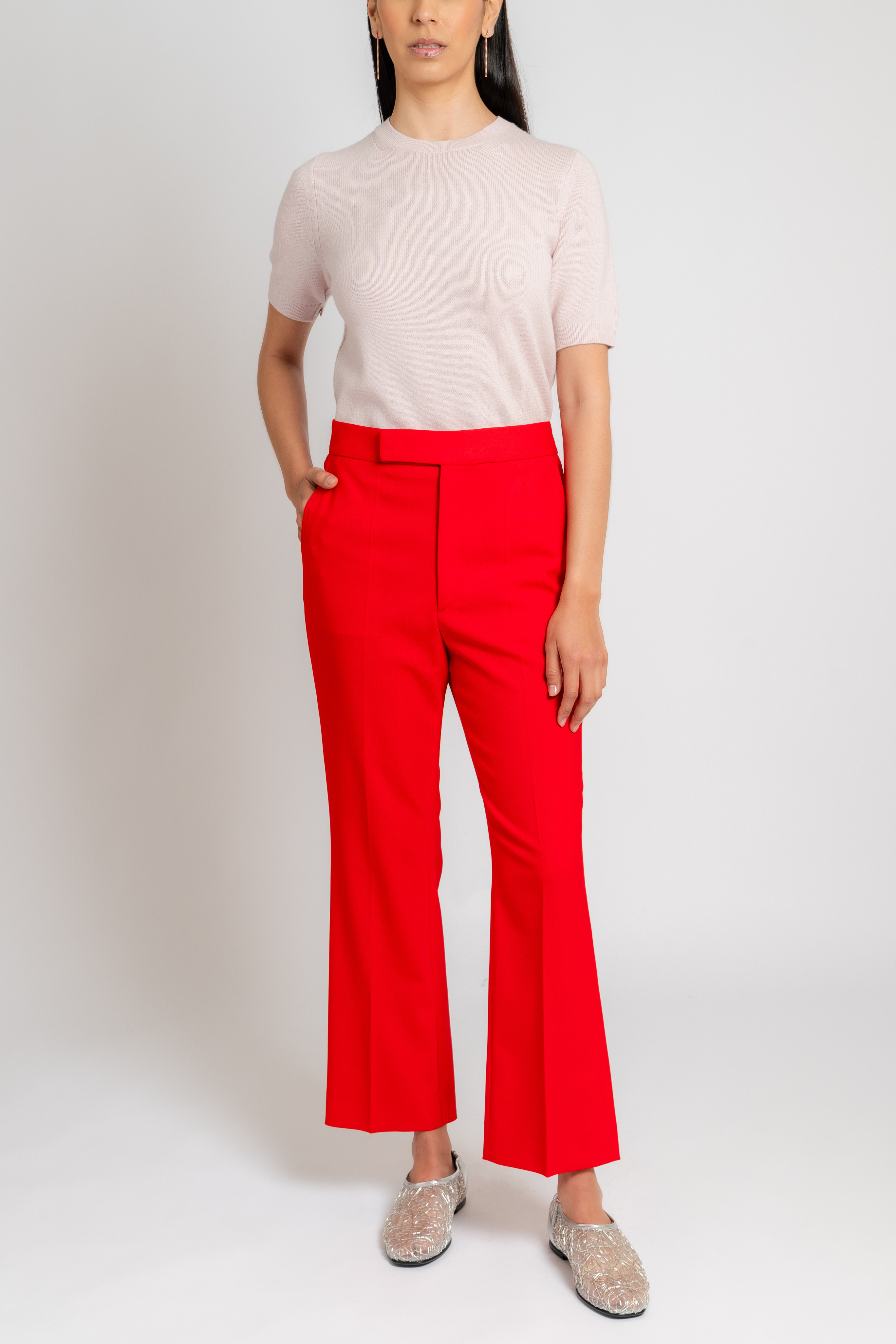 High Waist Crop Trouser in Red