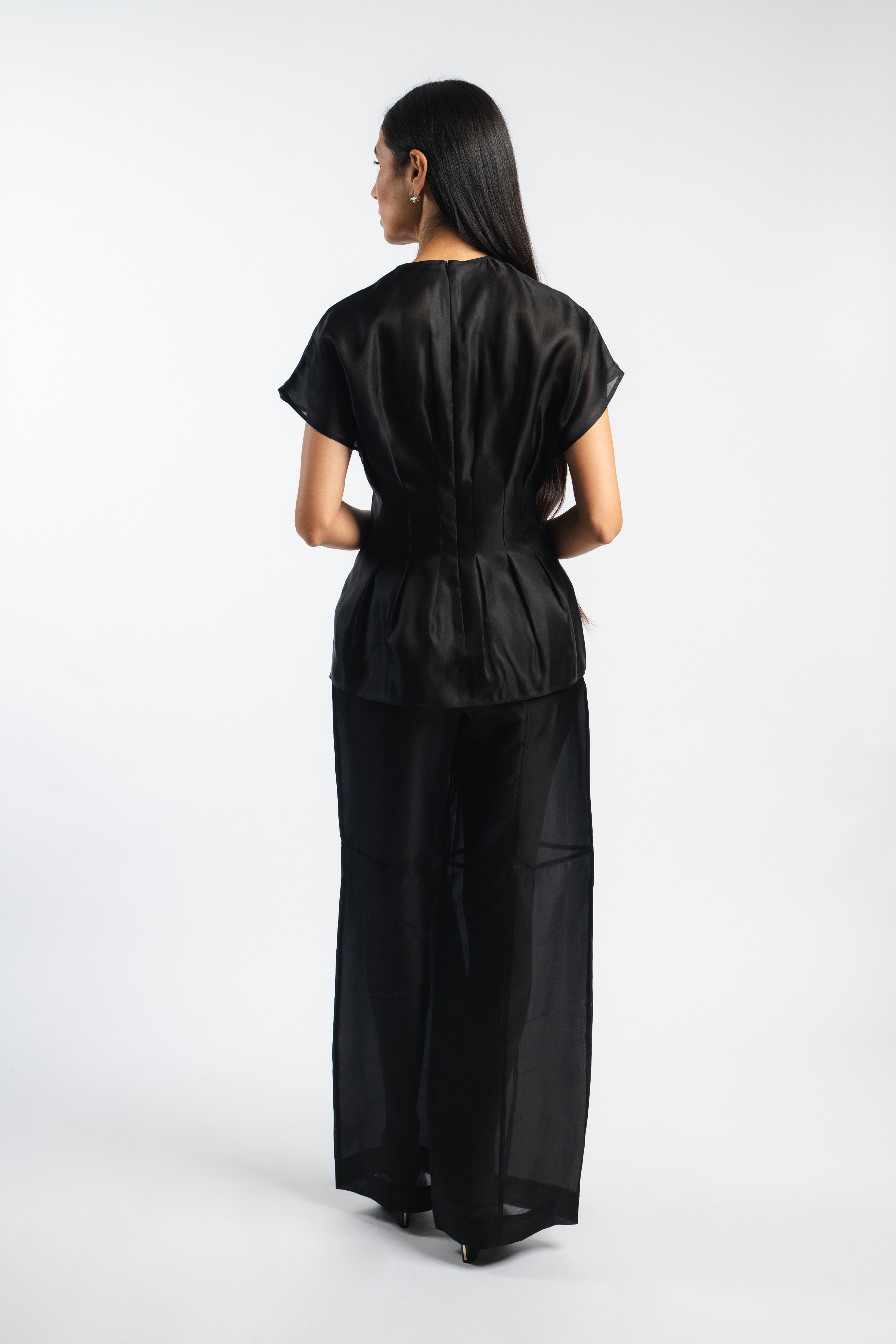 Pleated Waistline Organza Silk Top