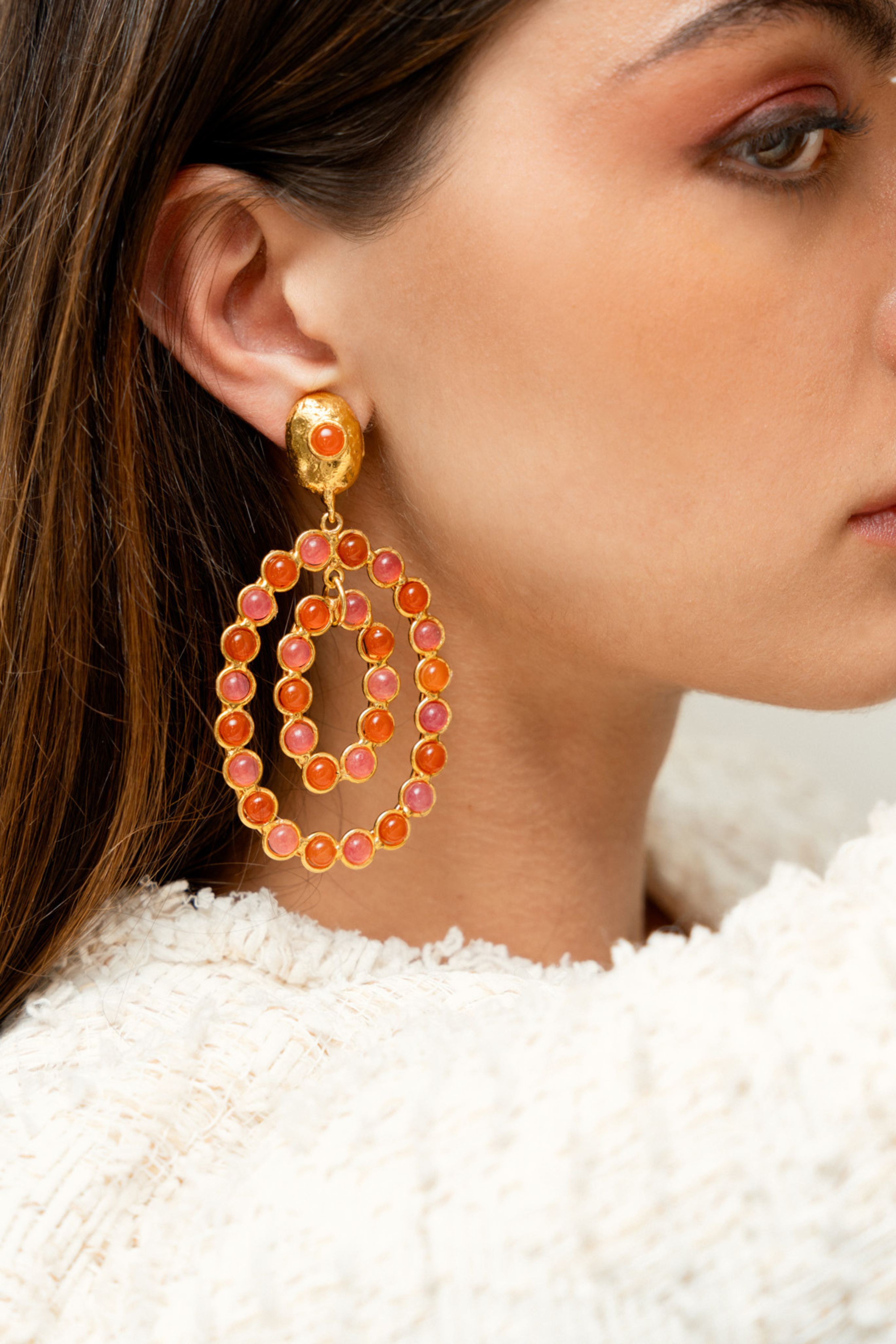 Gina Pink Jade & Cornaline Earrings
