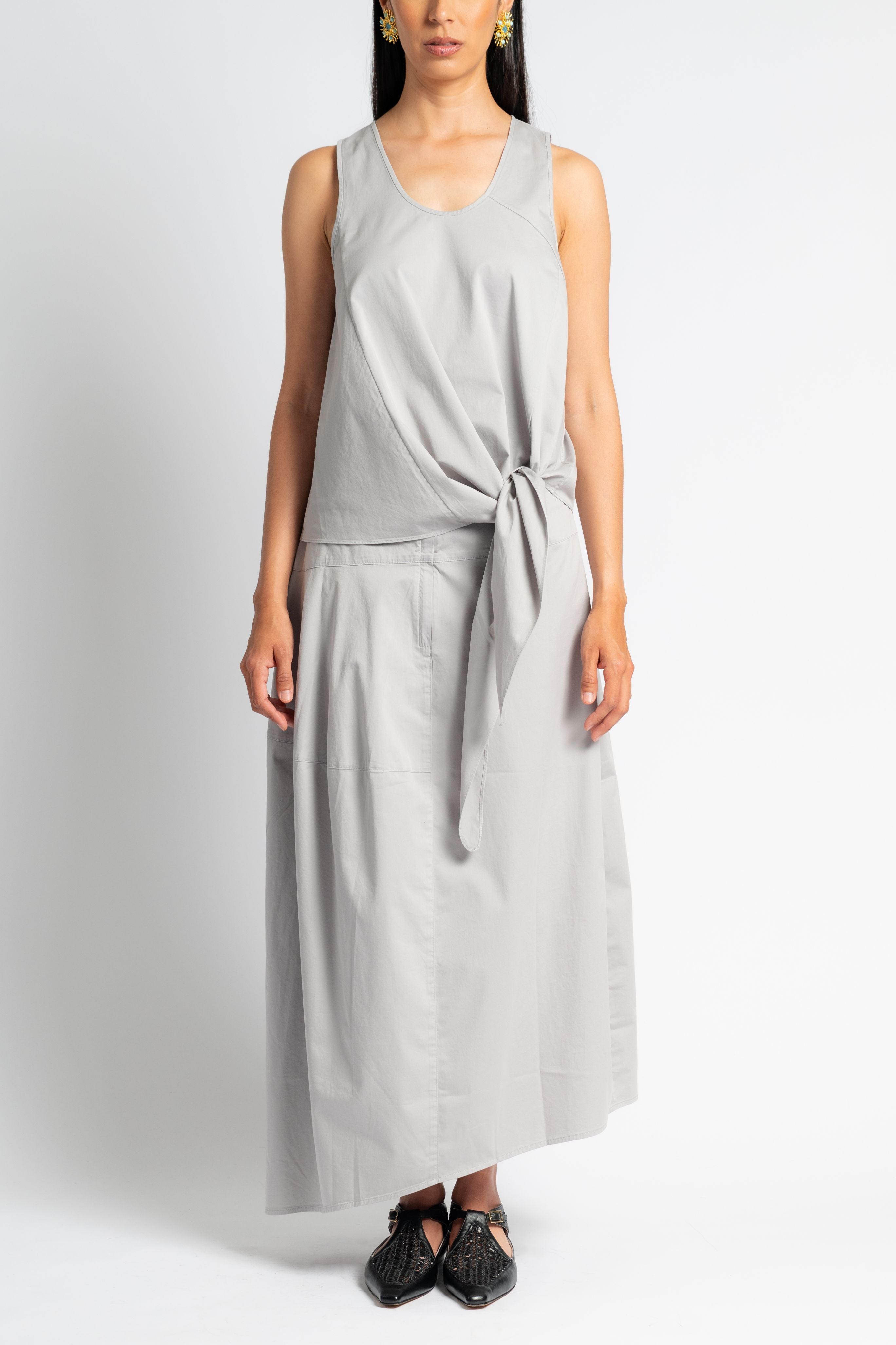 Garment Dyed Silky Cotton Tie Front Top