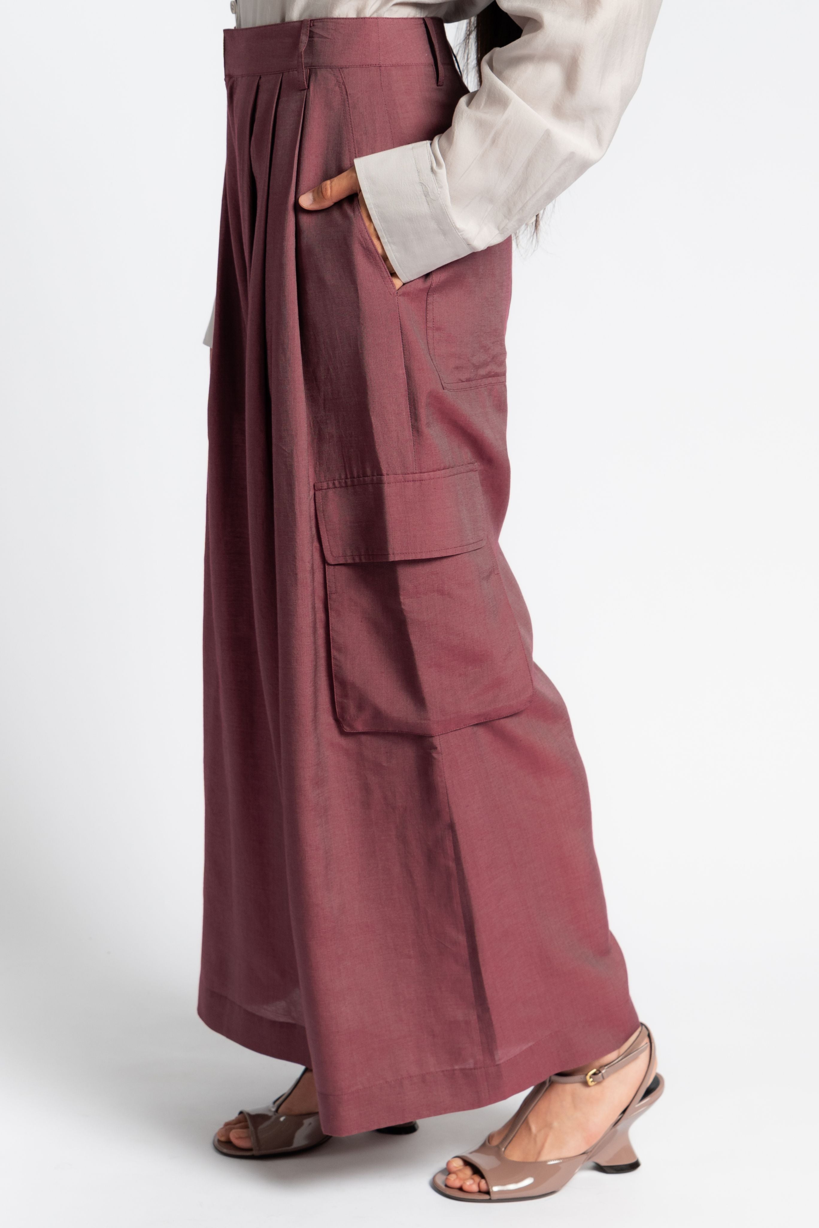 Silk Voile Cargo Triple Pleat Pant