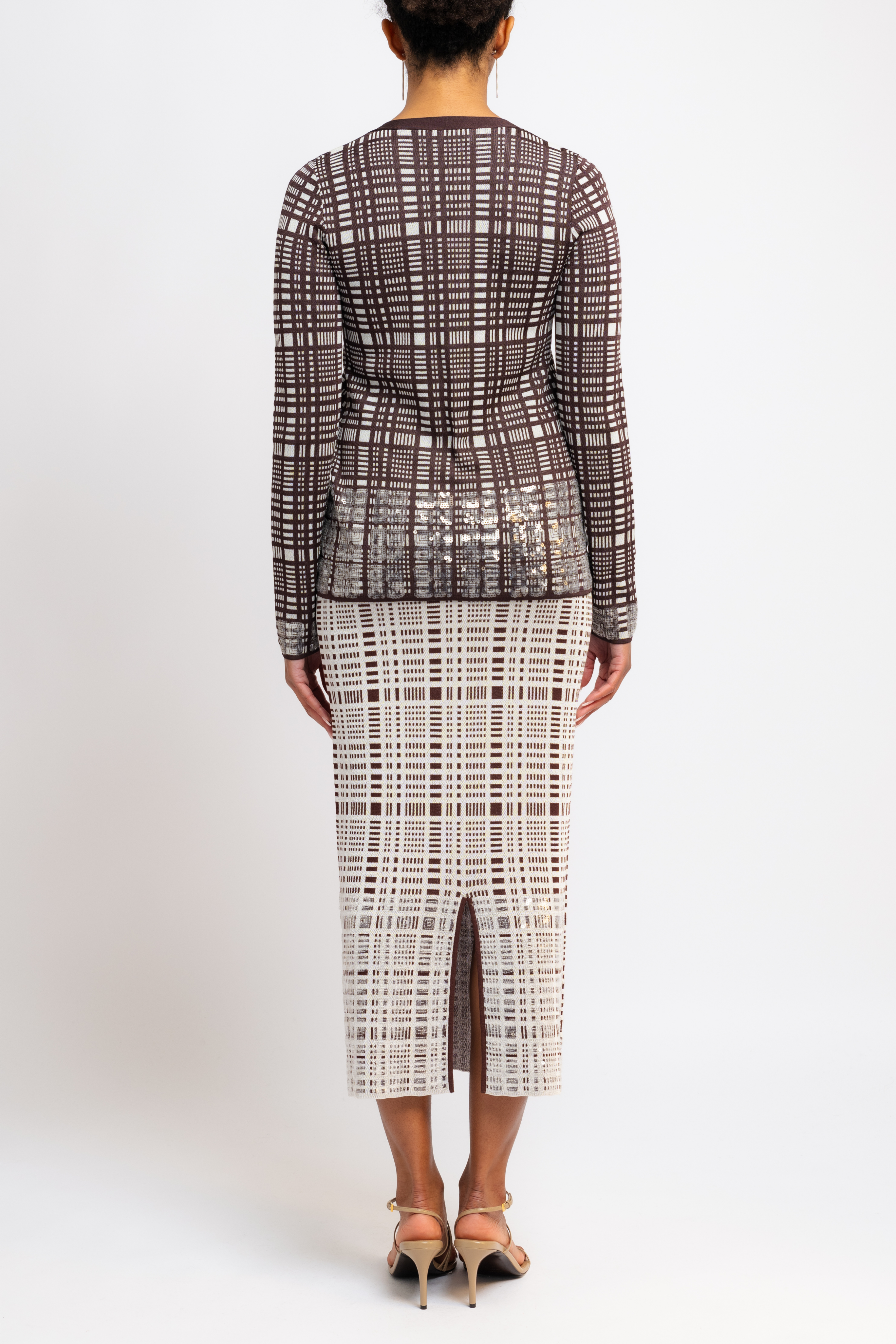 Alina Sequin Check Wool Skirt
