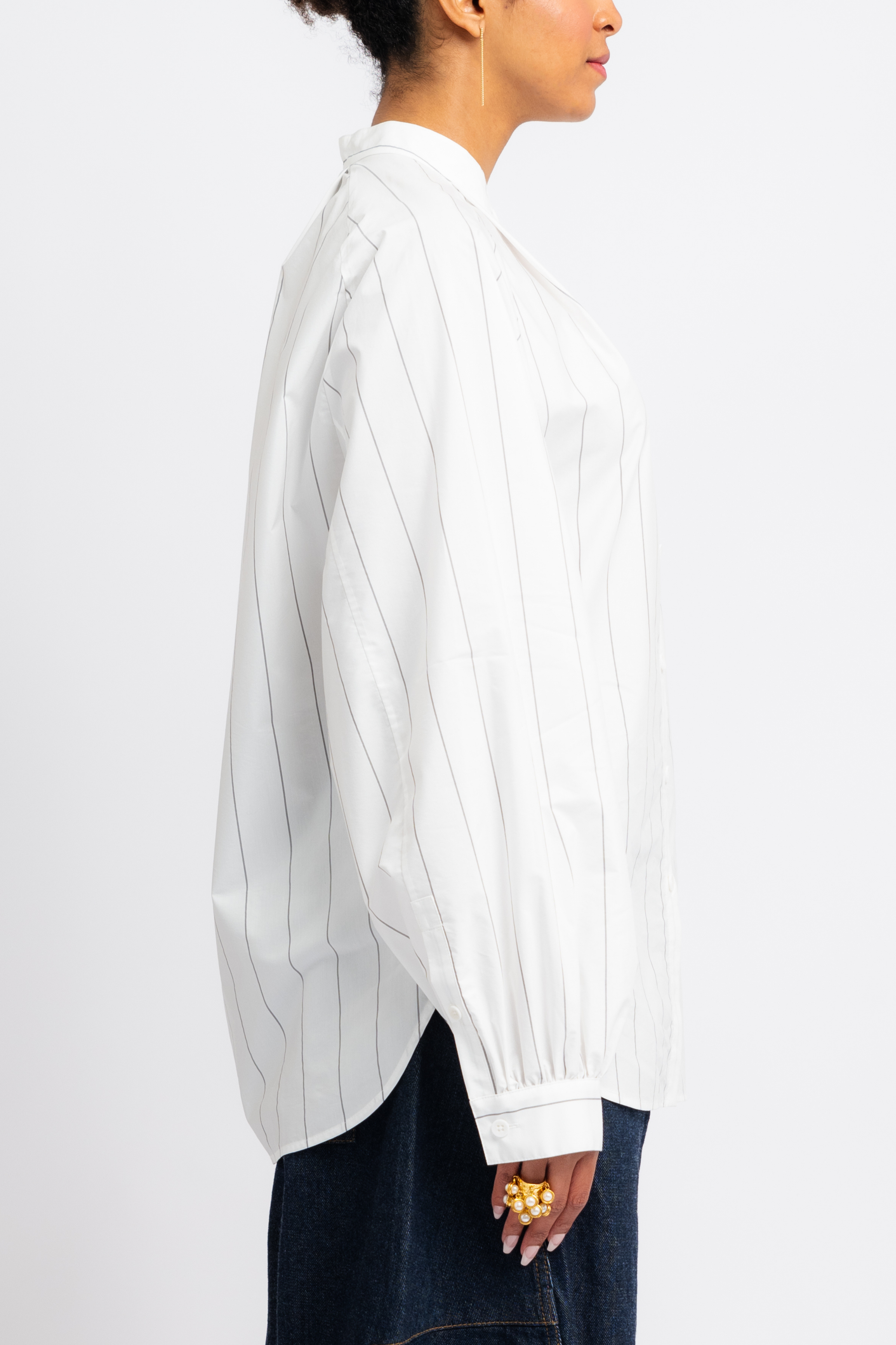 Striped Tech Poplin Raglan Tucked Shirt