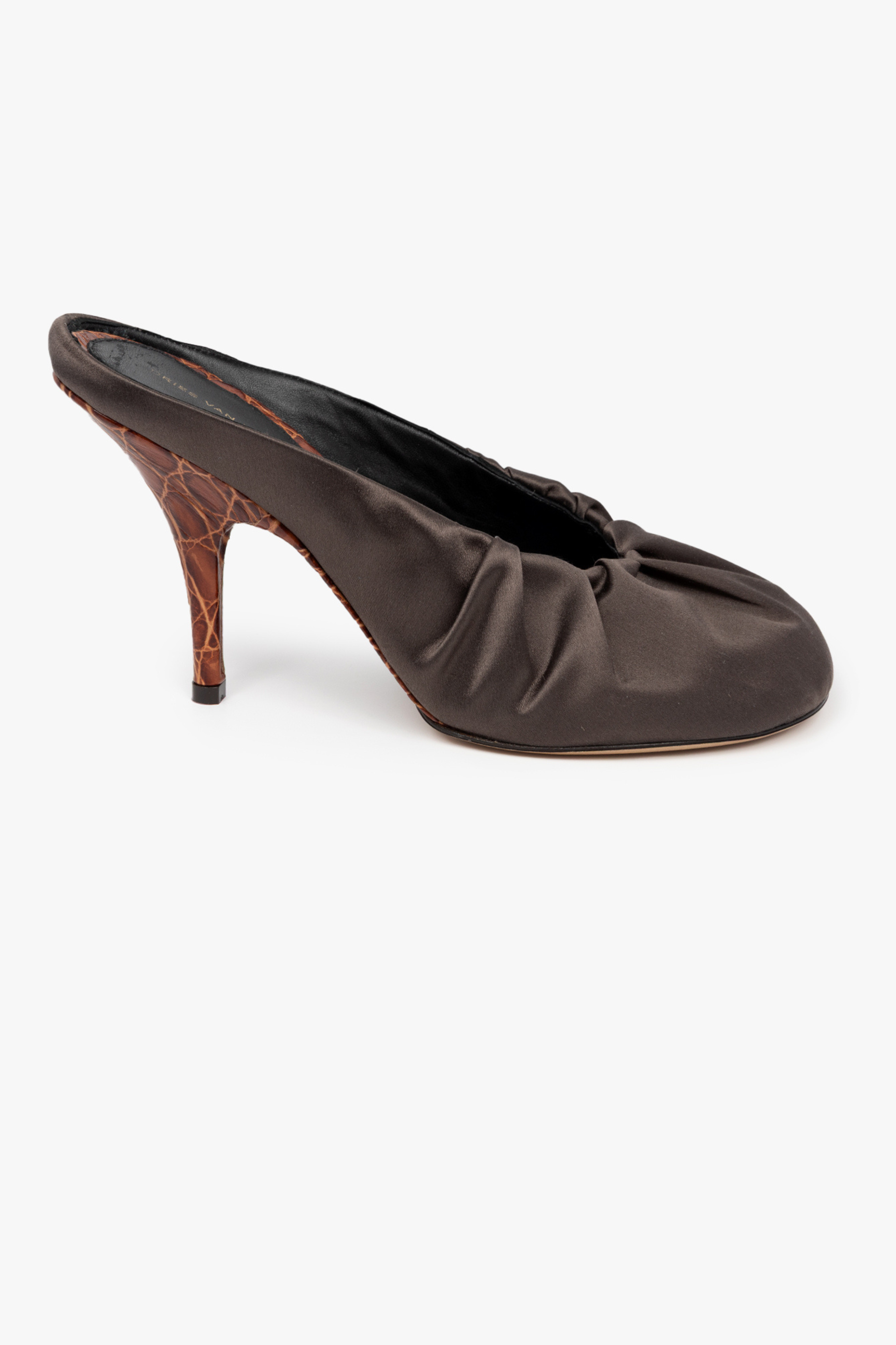 Satin Mules in Olive
