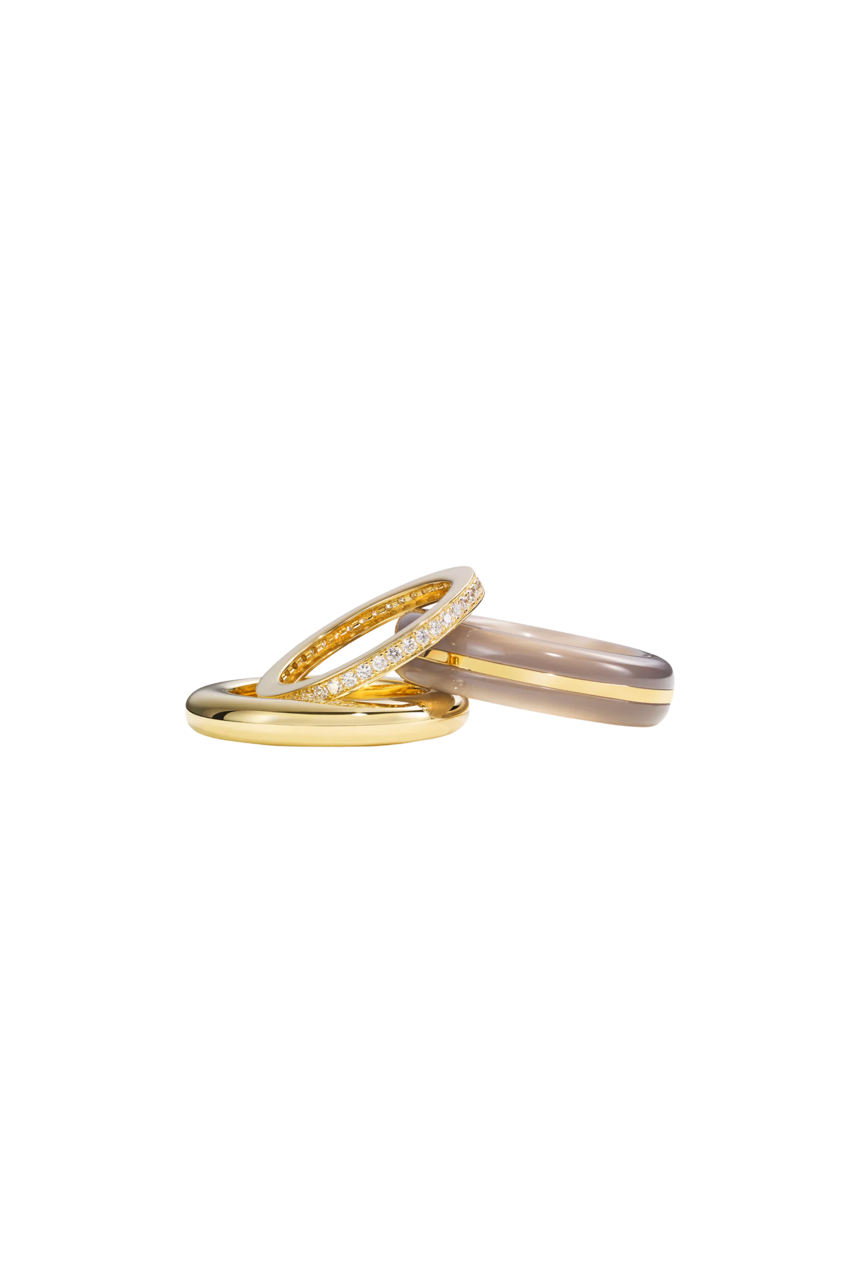 Classic Ring Stack - Grey Agate 14K Gold