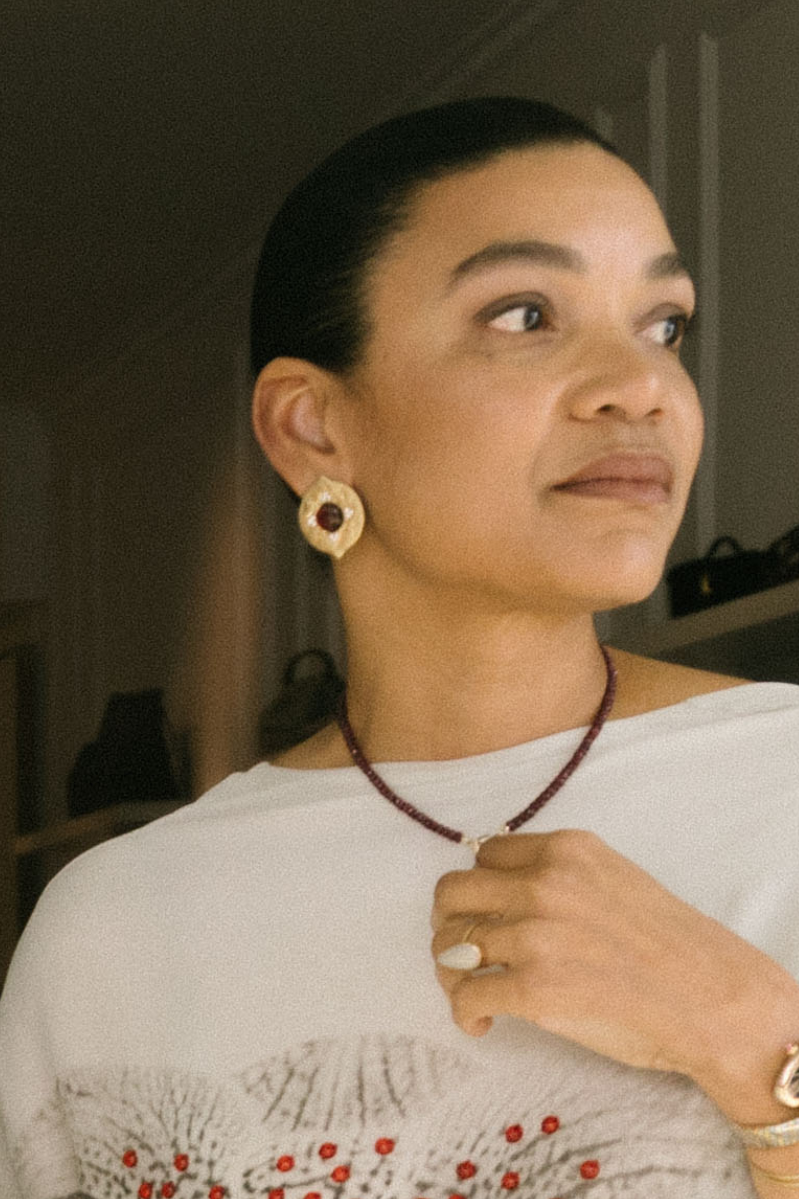 Exclusive House of Harlow The Coin Single Garnet Earring
