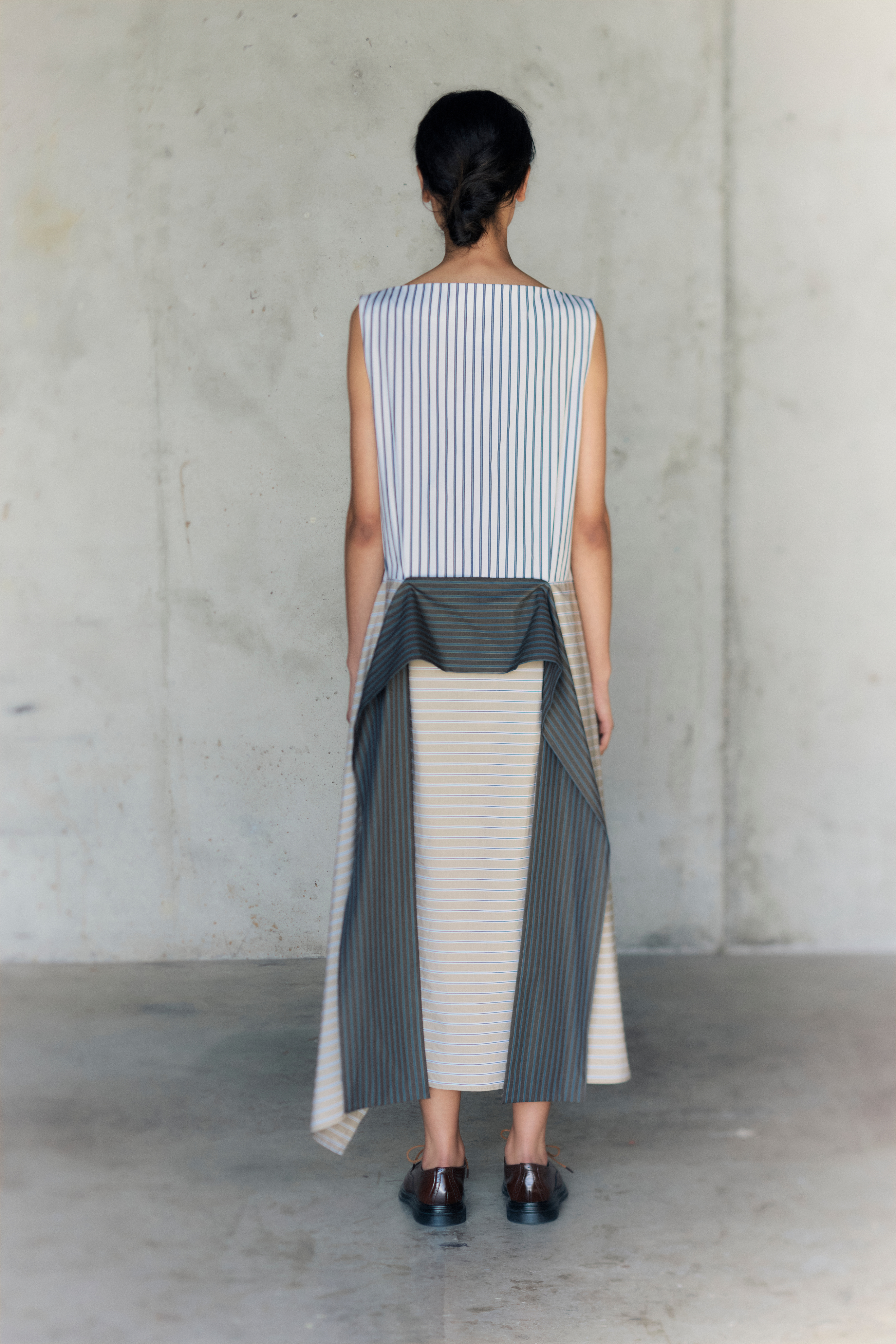Sleeveless Stripe Drape Dress