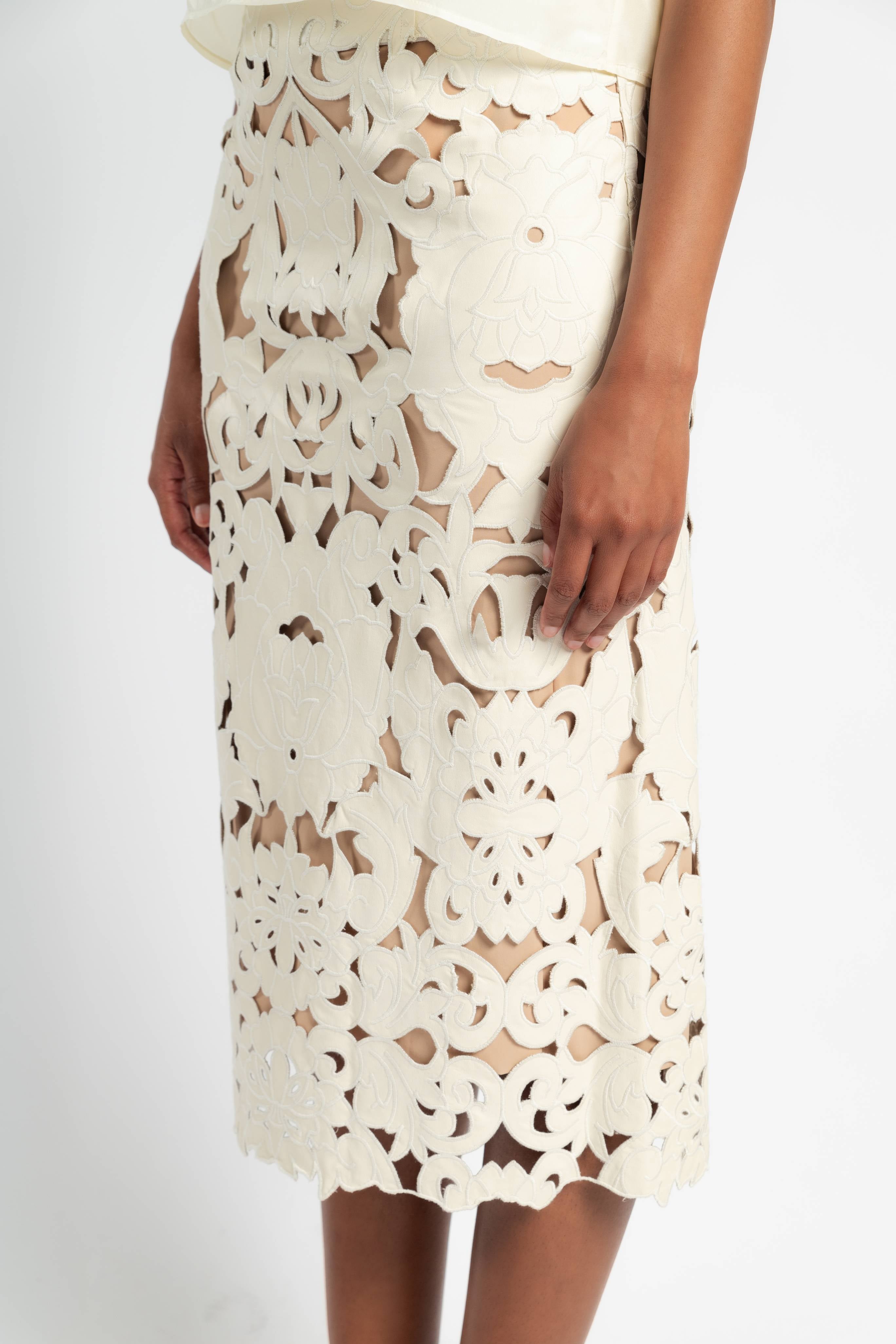Poetic Orchid Embroidery Vegan Leather Skirt