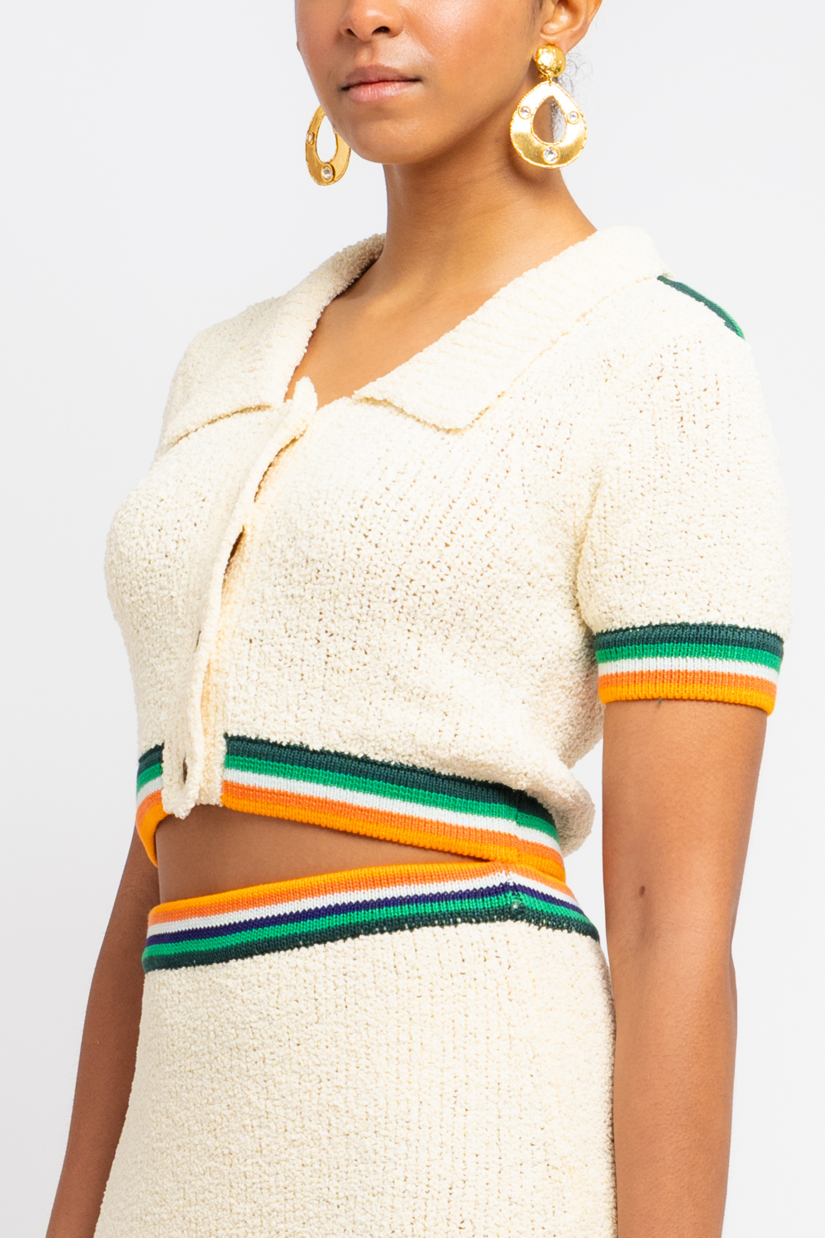 Cropped Bouclé Polo