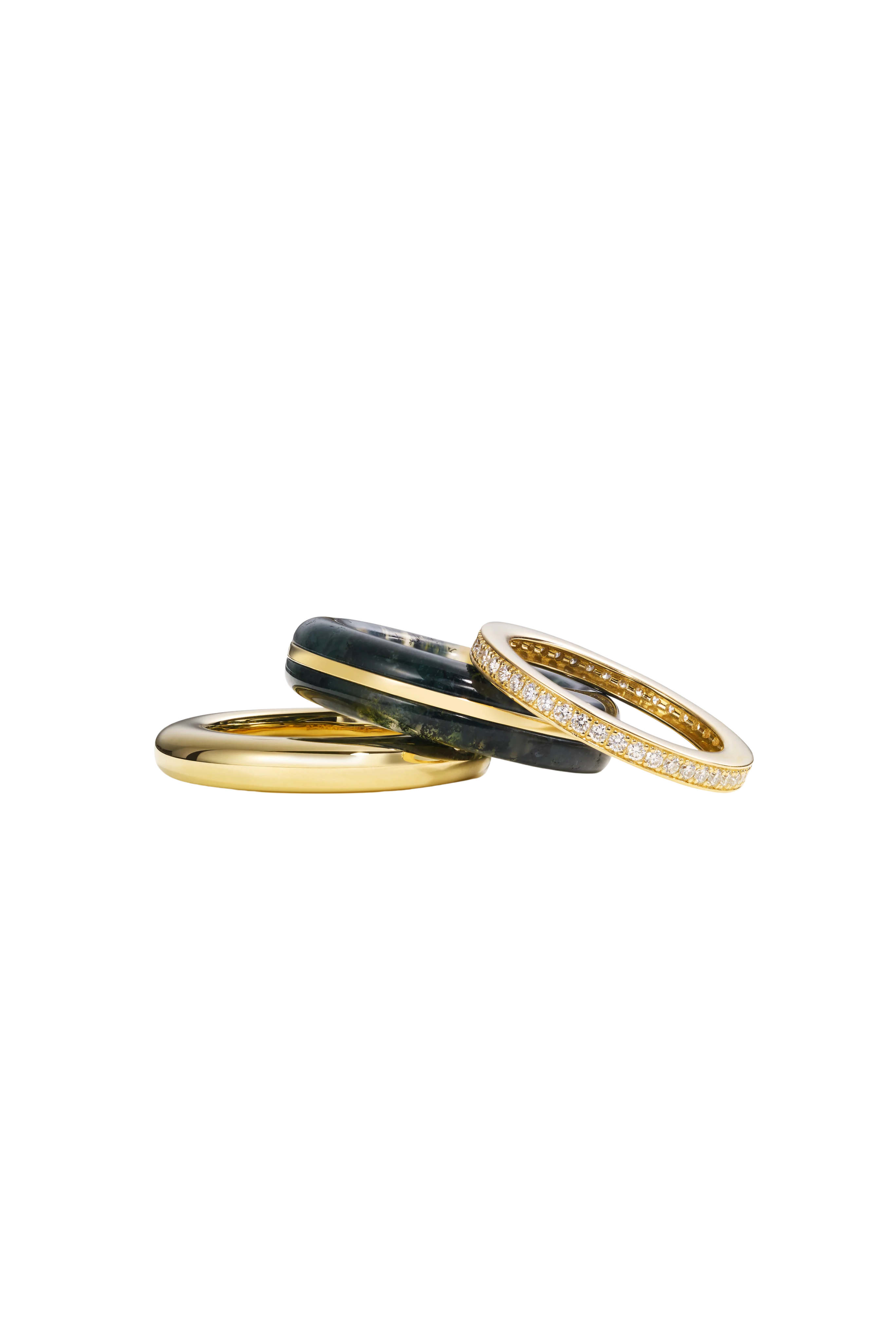 Classic Ring Stack - Moss Agate - 14K Gold