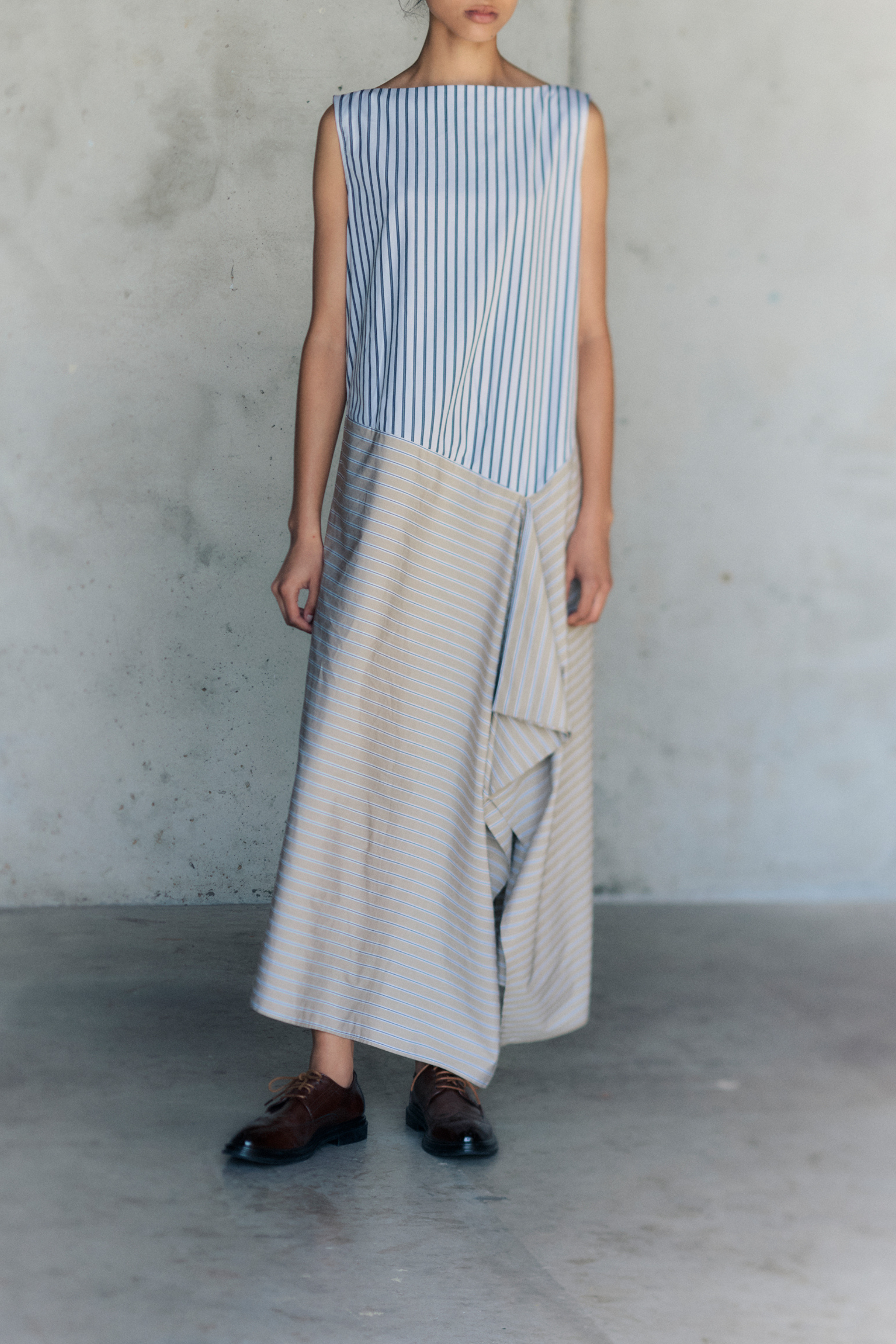 Sleeveless Stripe Drape Dress