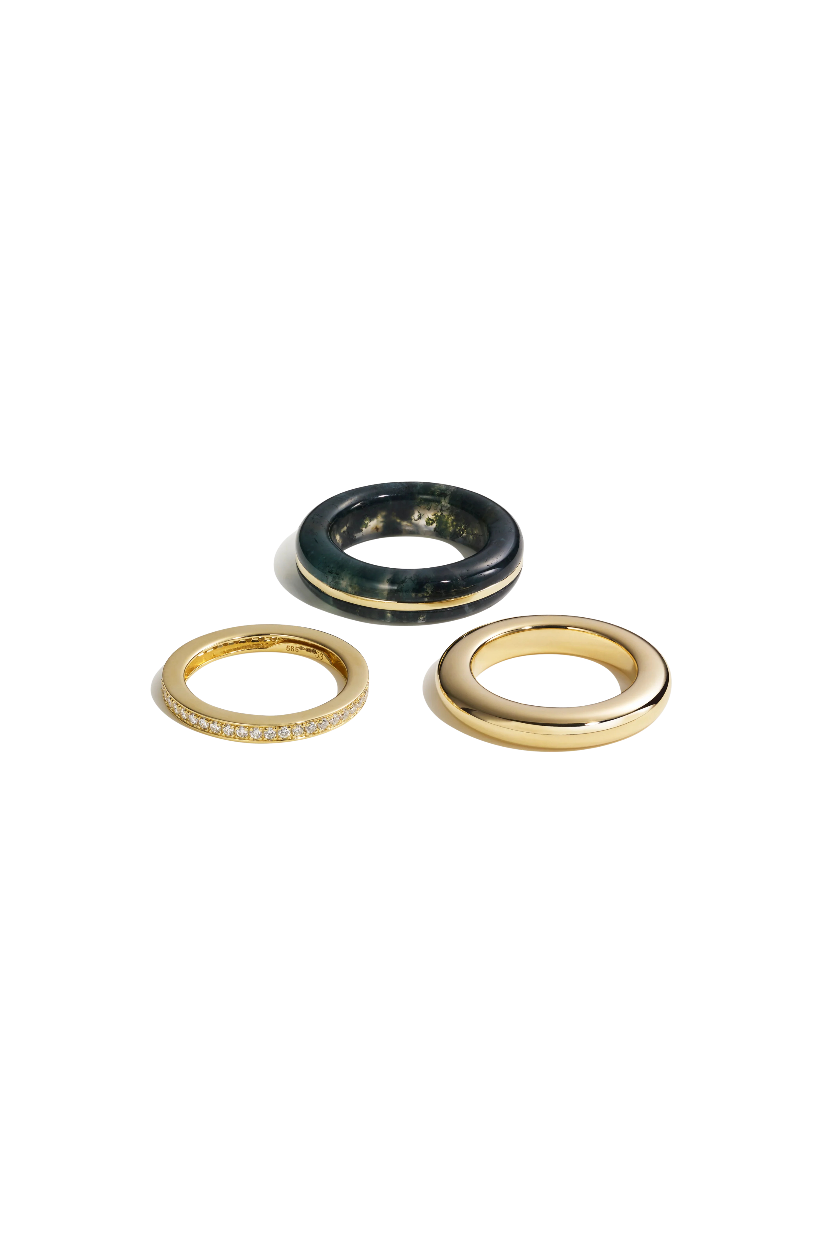 Classic Ring Stack - Moss Agate - 14K Gold