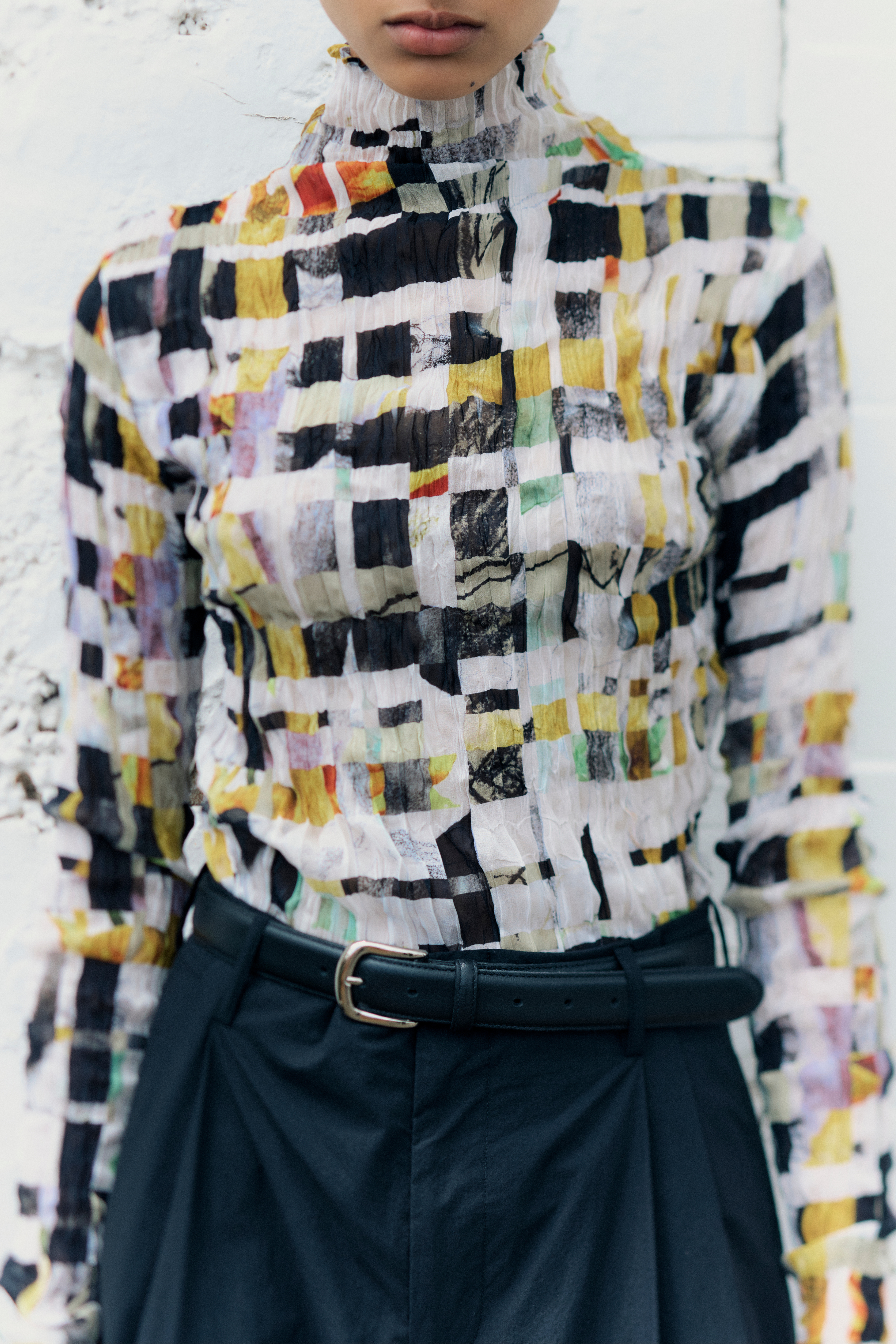 Crushed Long Sleeve Turtleneck - White