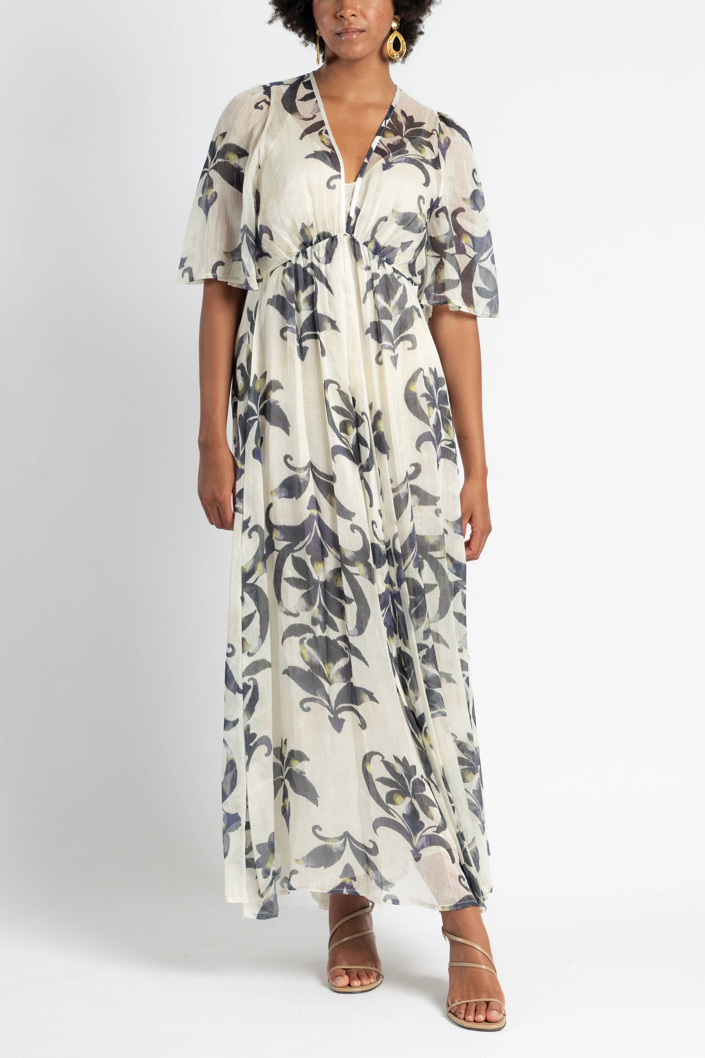 Secret Lily Print Linen Silk Gauze Dress