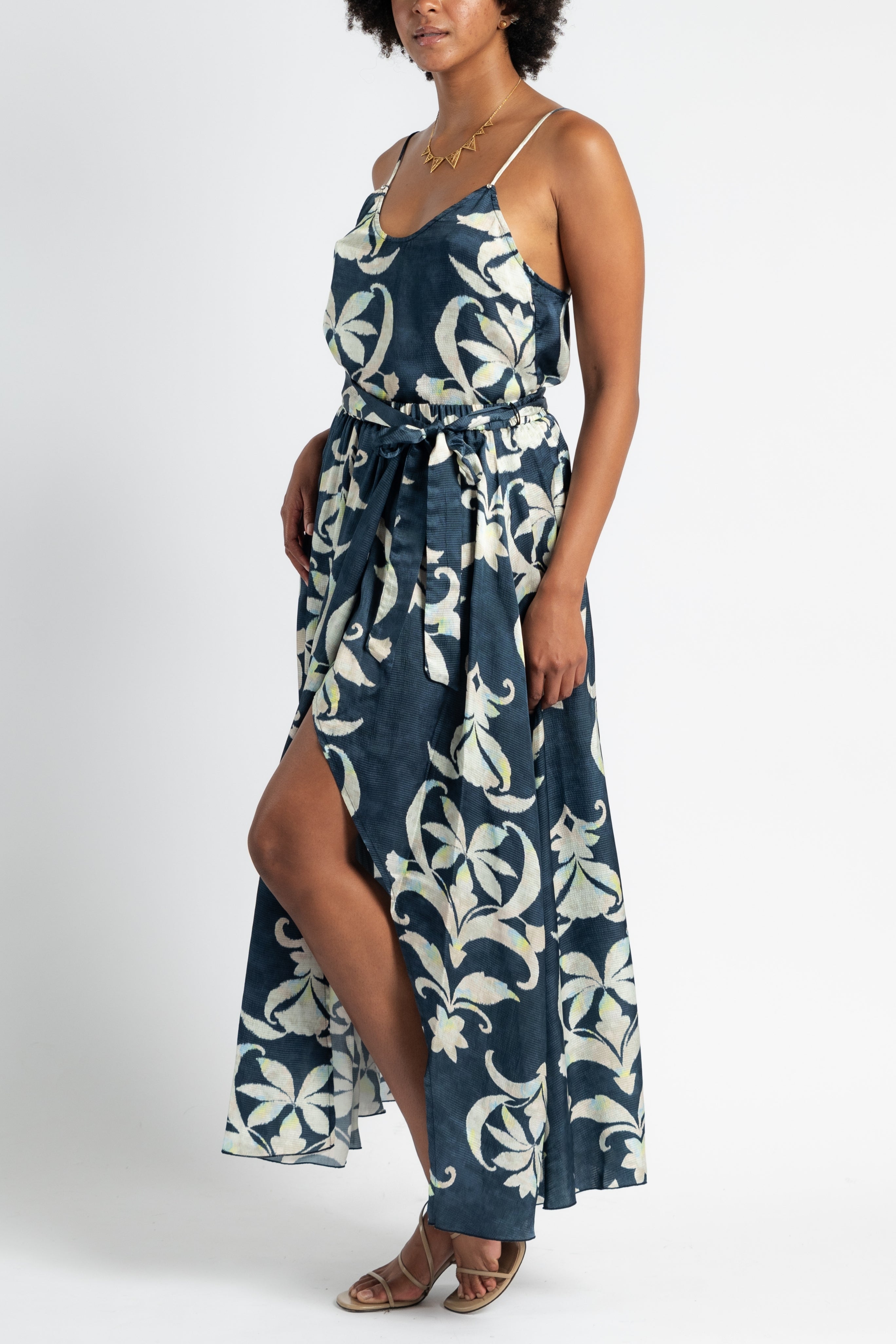 Secret Lily Print Viscose Satin Skirt