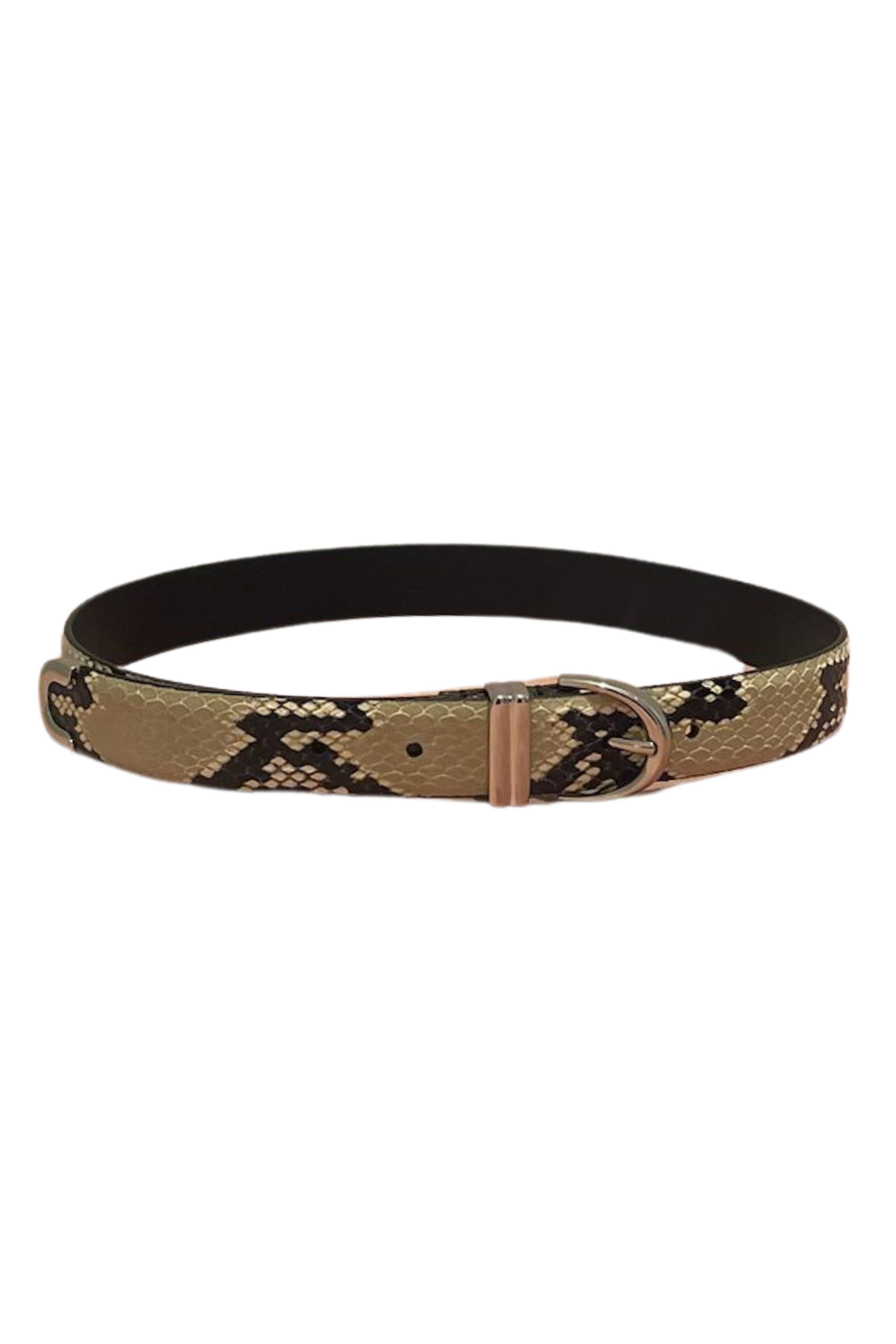 Bambi Embossed Python Leather Belt in Silver Hardware