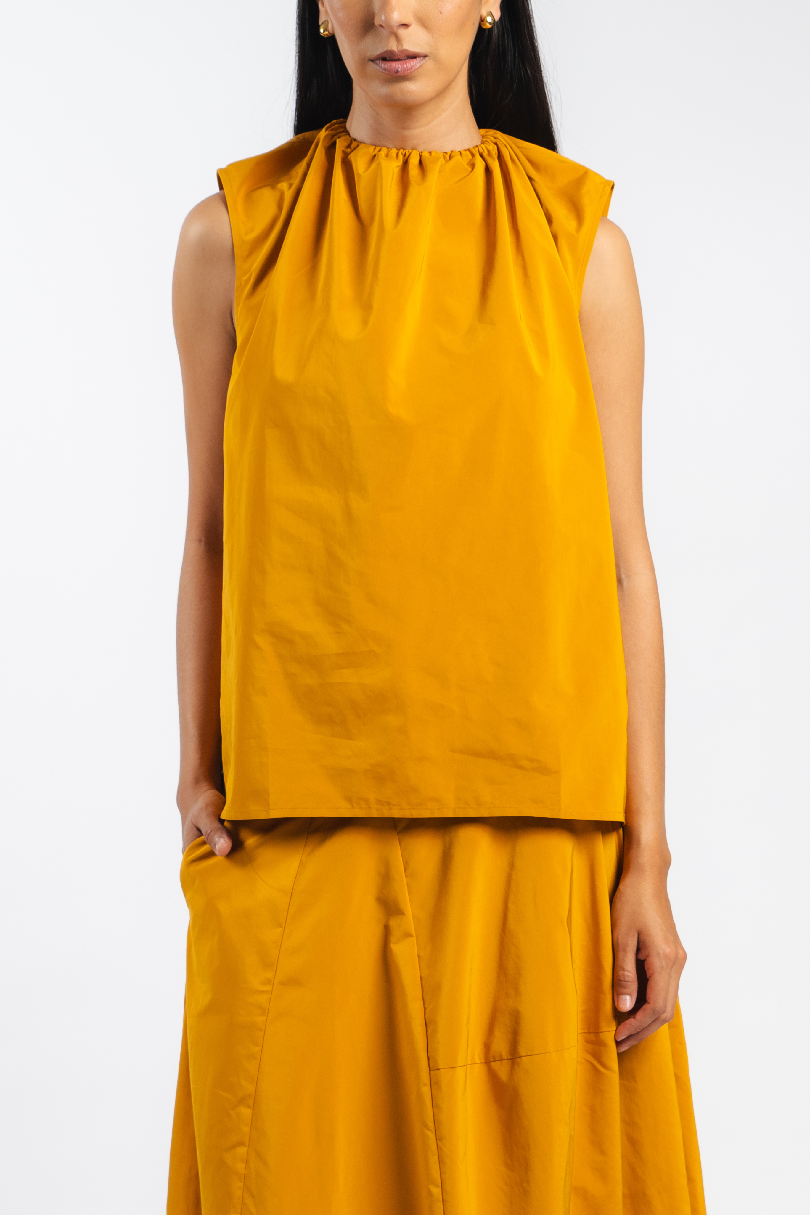 Nylon Shirred Neck Top