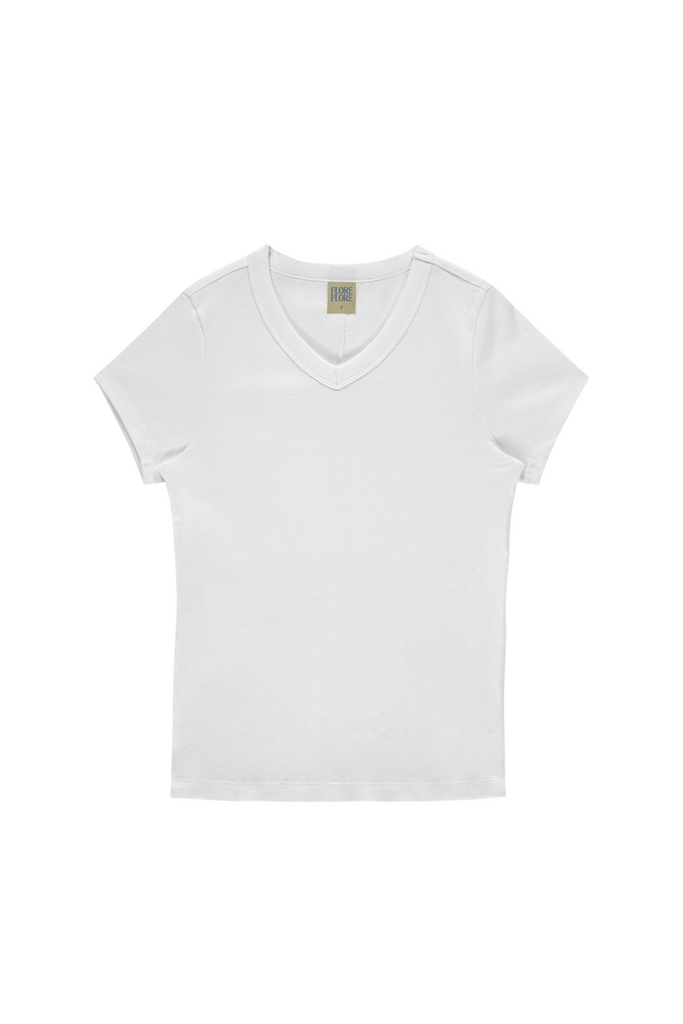 FLORE FLORE Jill Baby V-Neck Tee in White