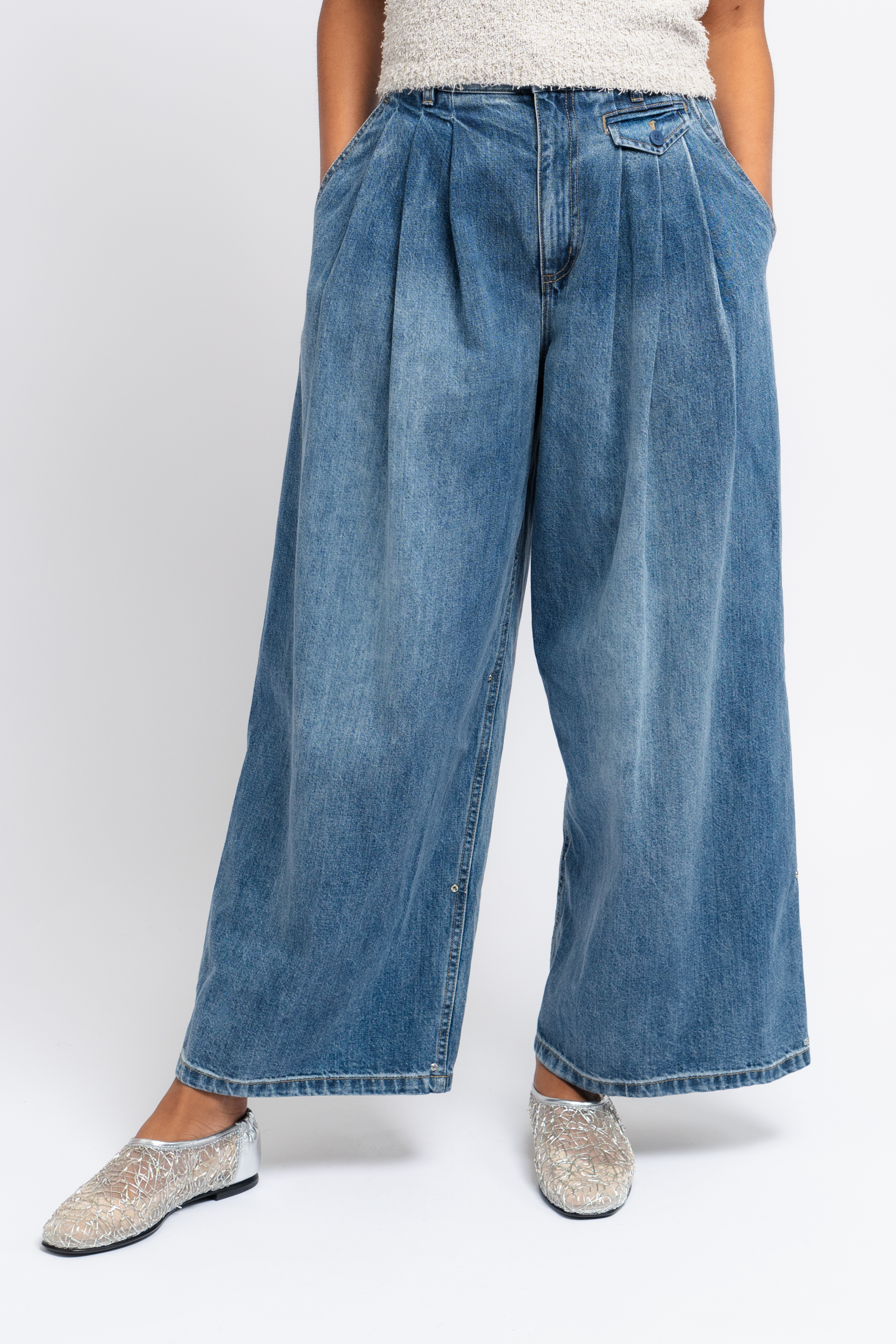 Spring Denim Triple Pleat Pant