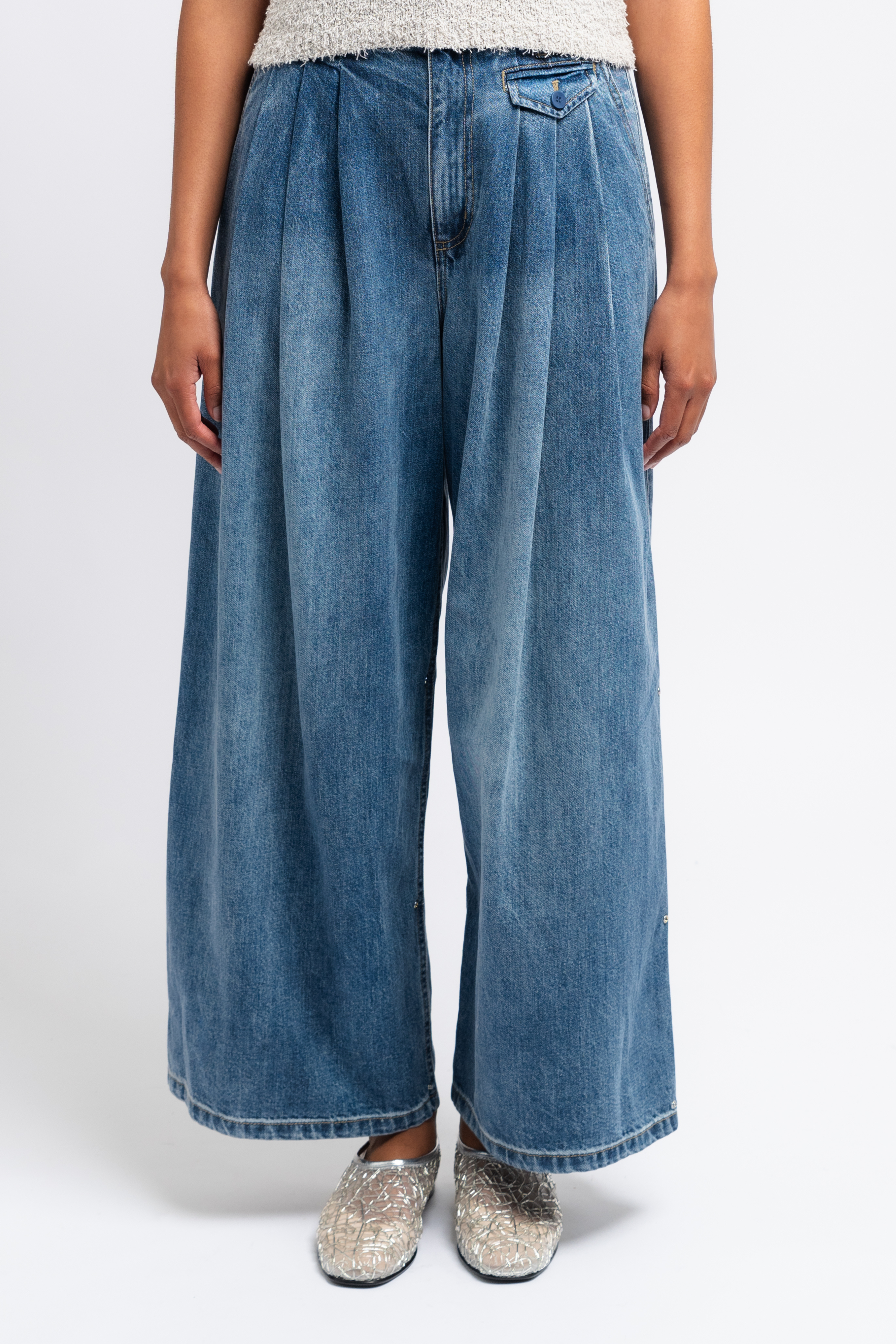 Spring Denim Triple Pleat Pant
