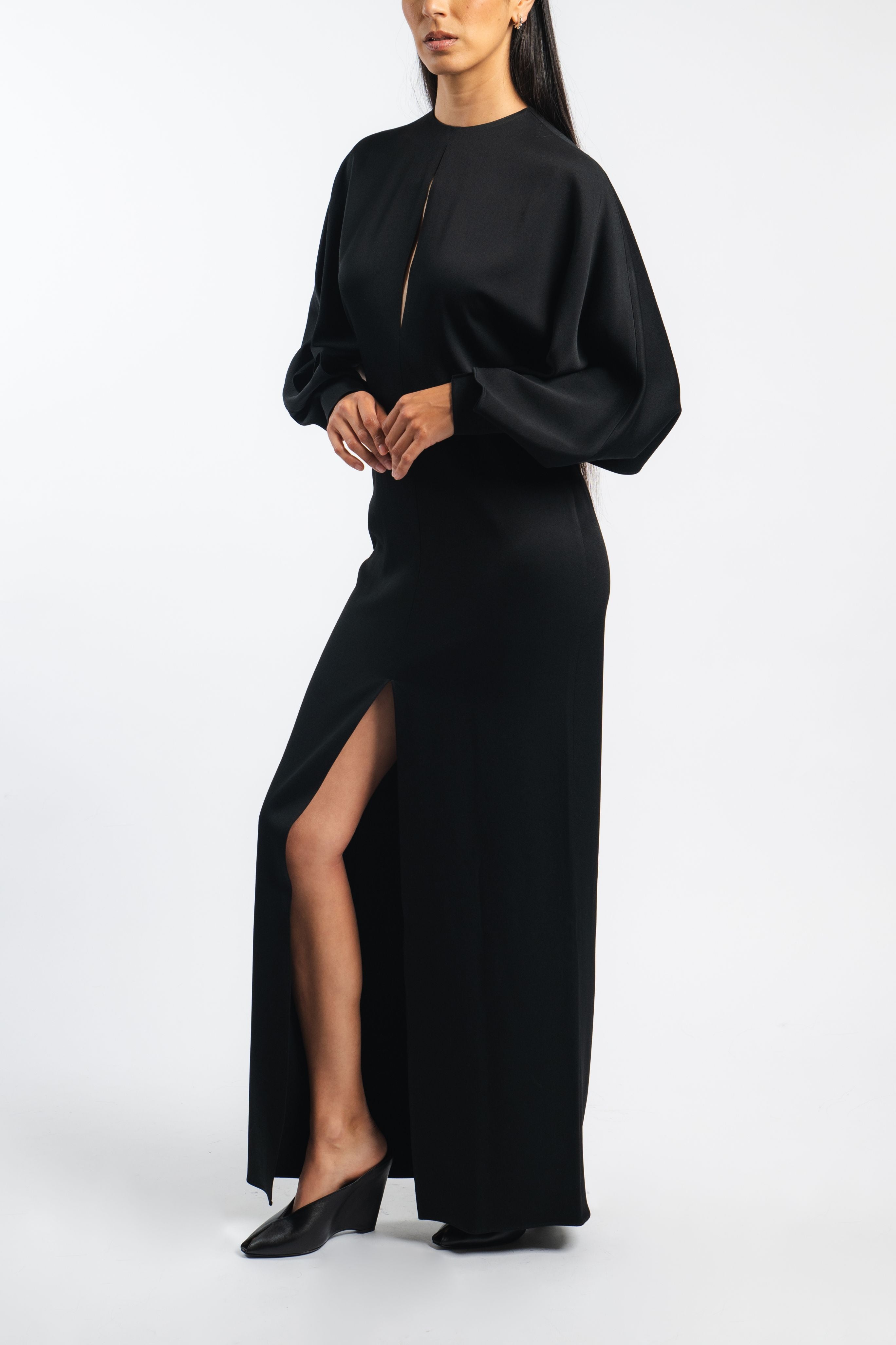 Satin Slit Sleeve Gown