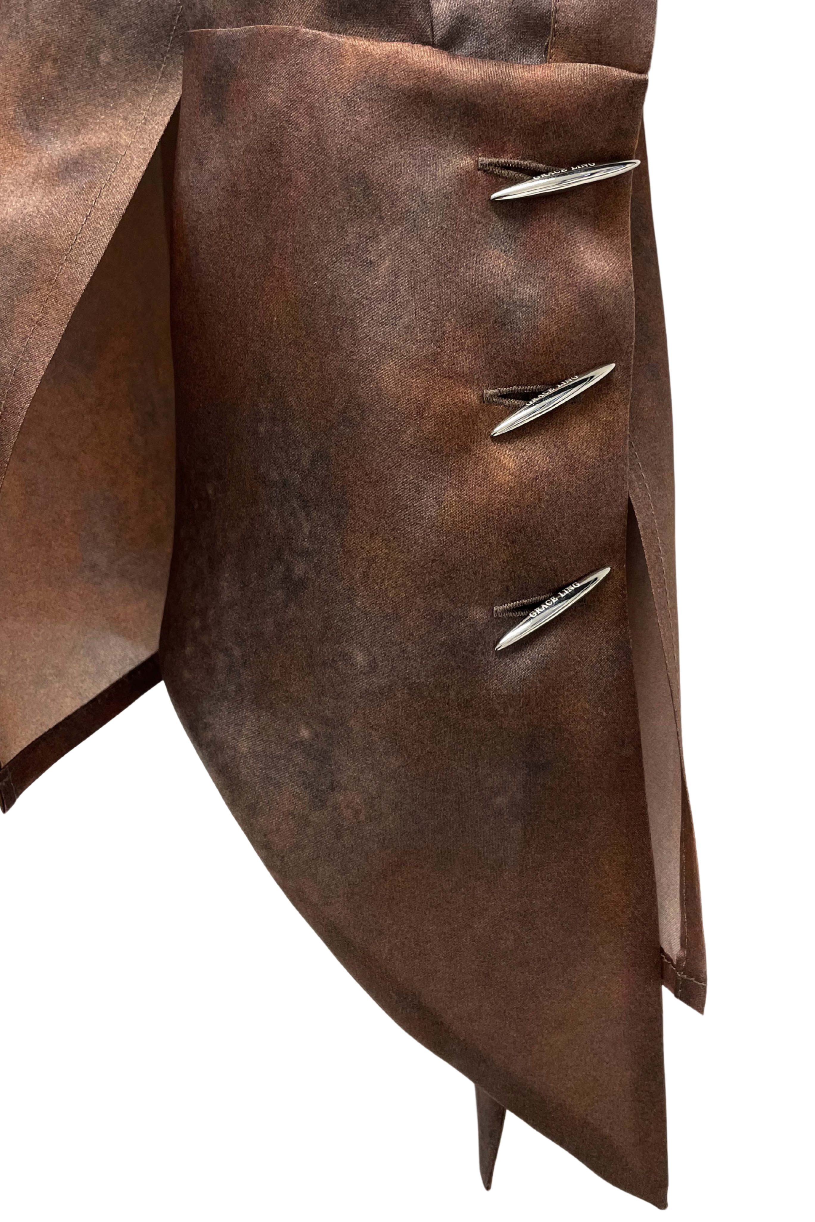 Rust Silk Satin Organza Stitches Wrap Shirt
