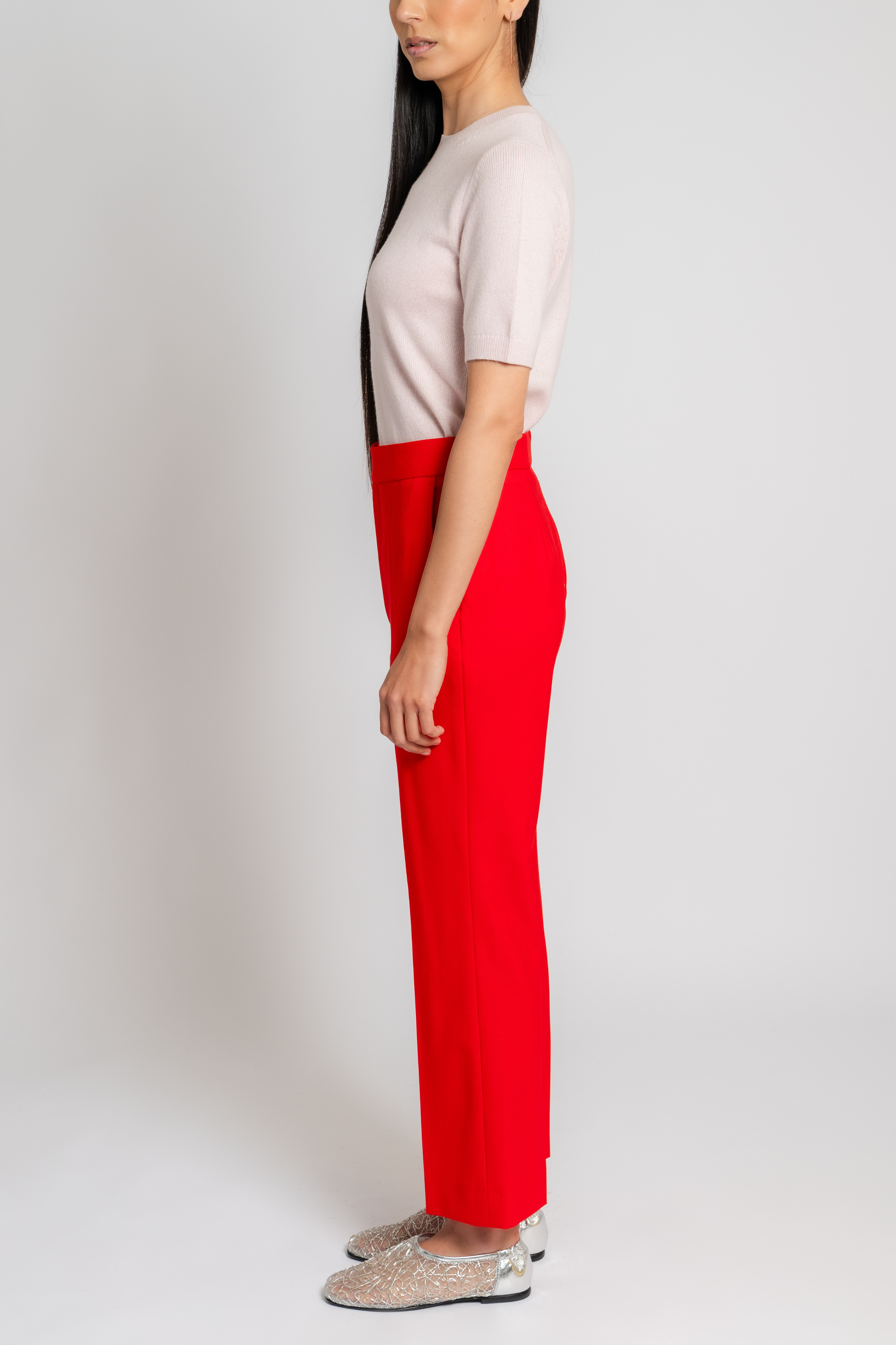 High Waist Crop Trouser in Red