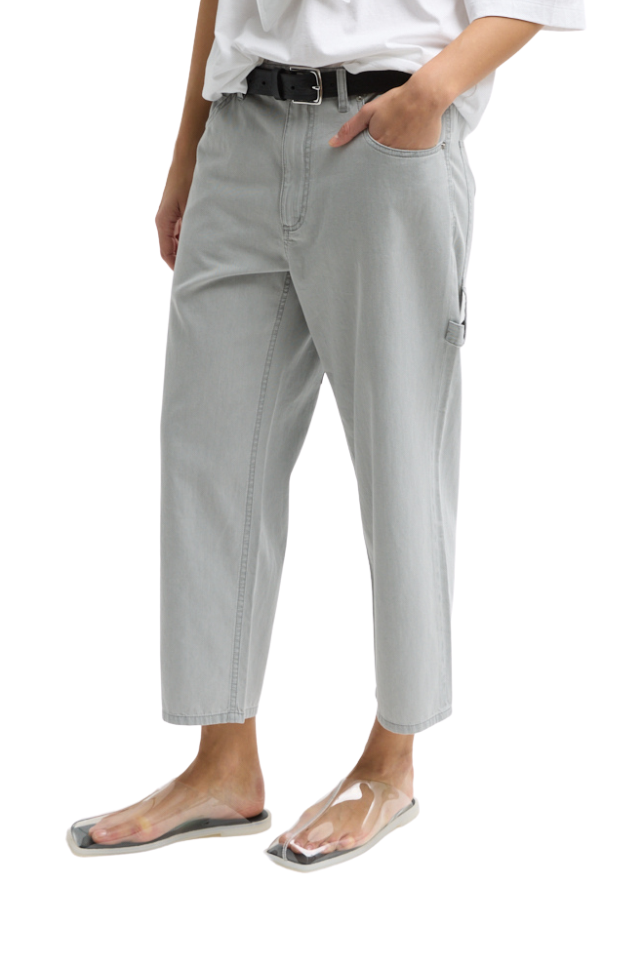 Garment Dyed Silky Cotton Cropped Slouchy Cargo