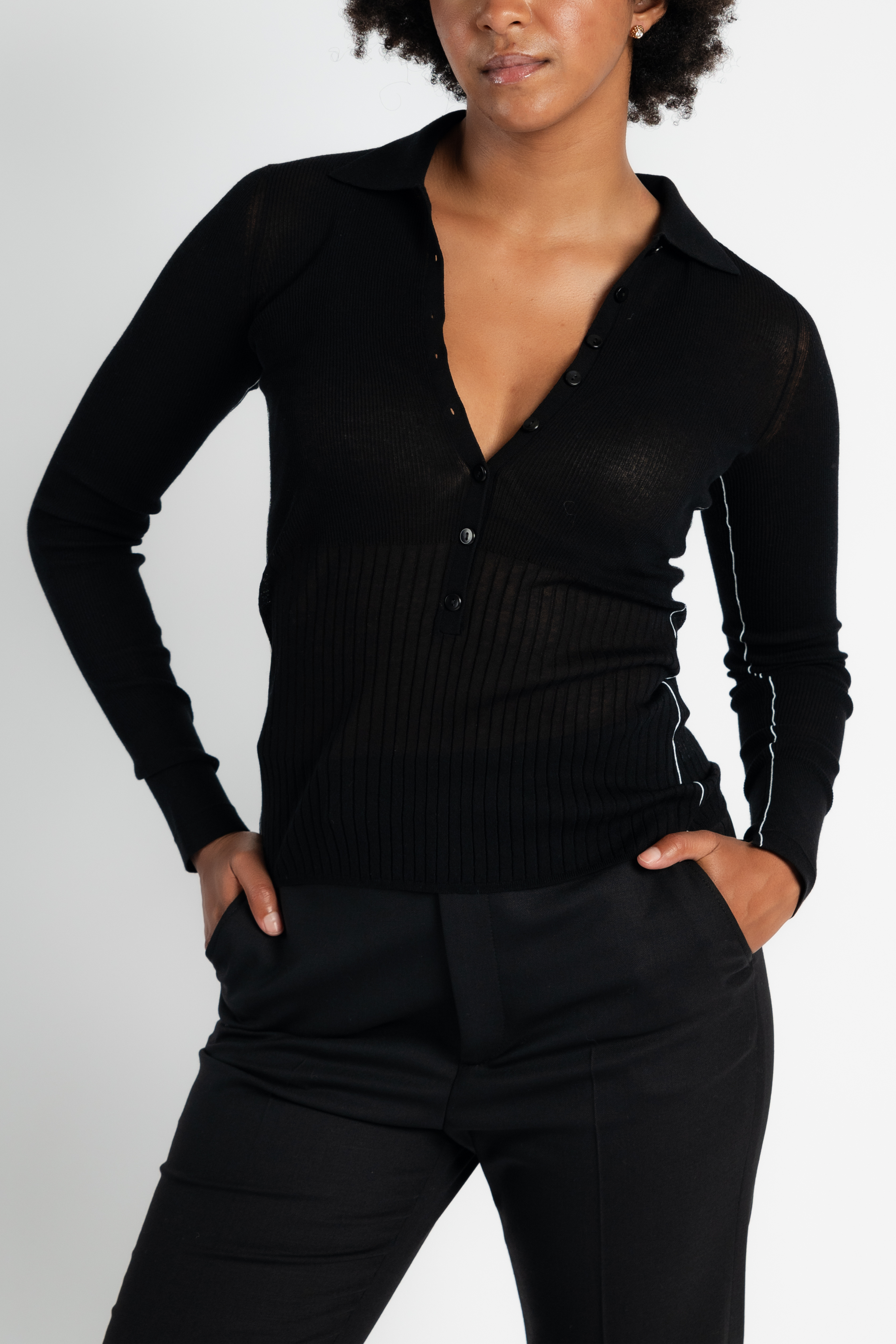 Ribbed Button Polo