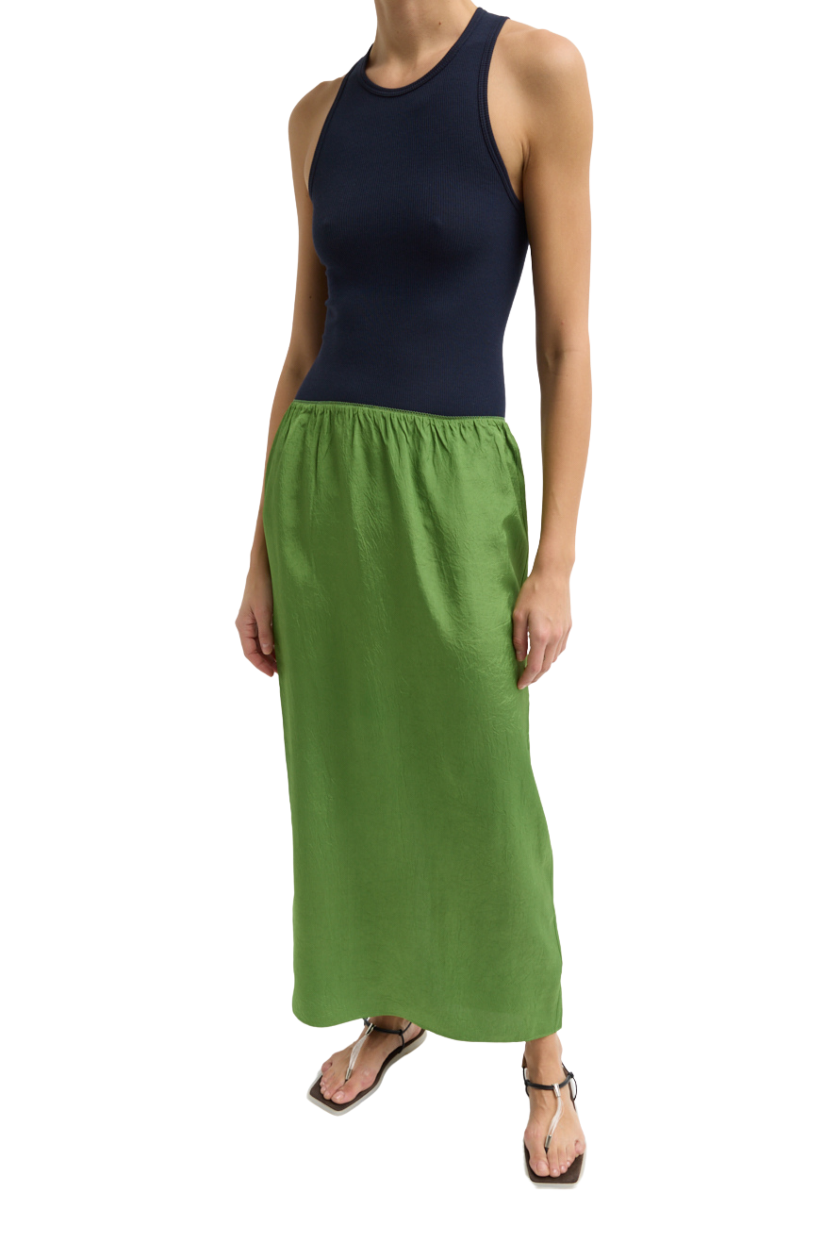 Summer Acetate Crinkle Maxi Slip Skirt