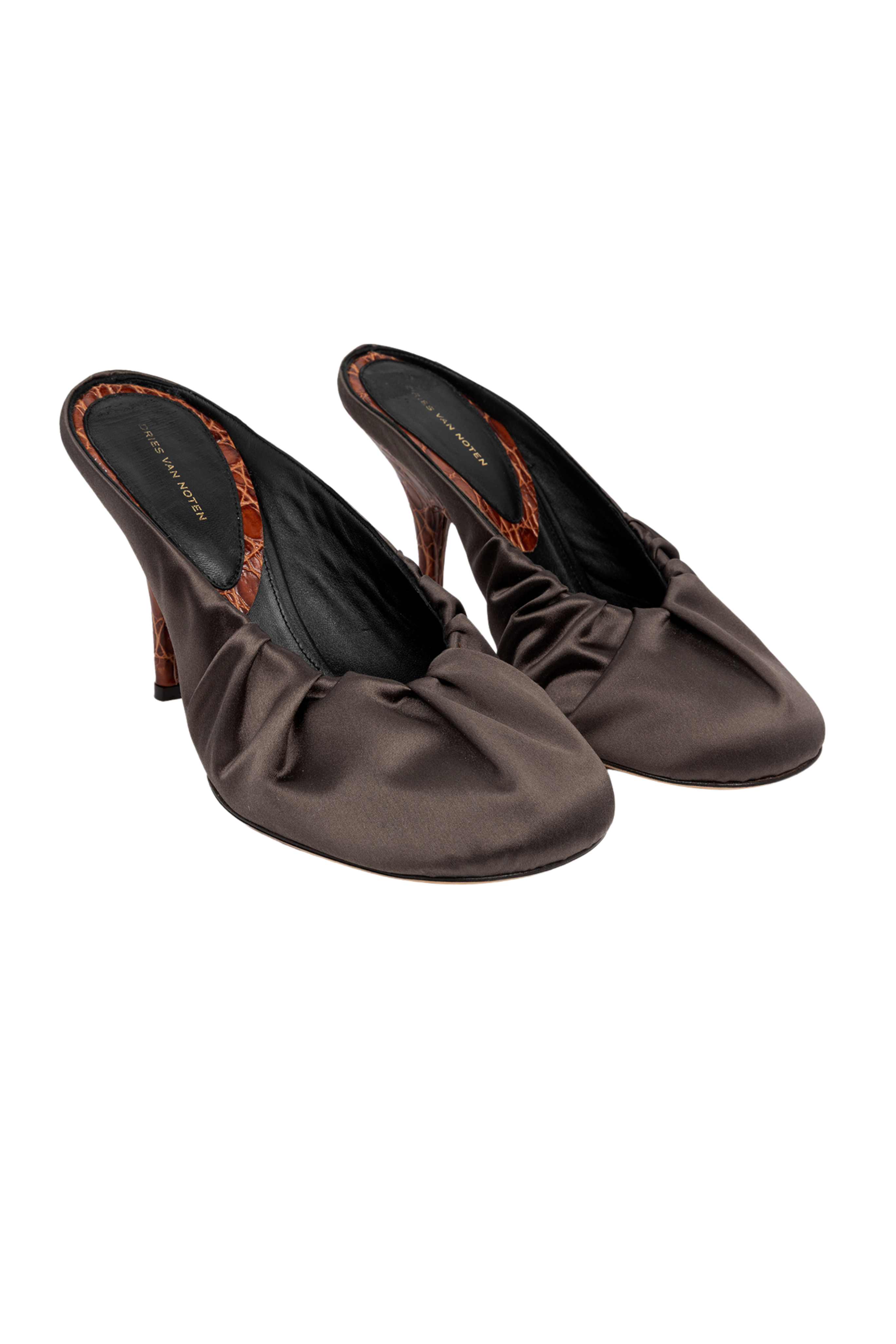 Satin Mules in Olive