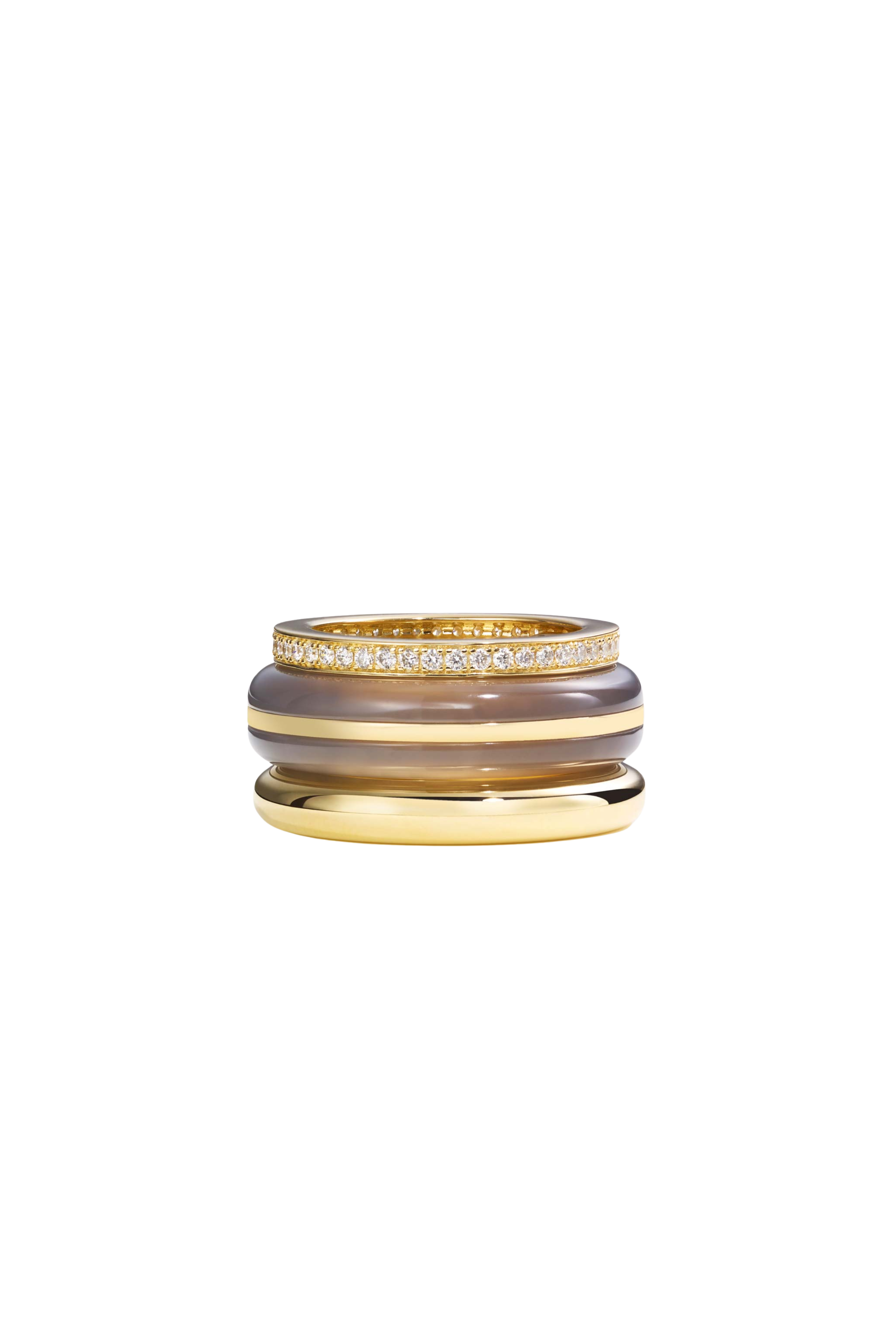 Classic Ring Stack - Grey Agate 14K Gold