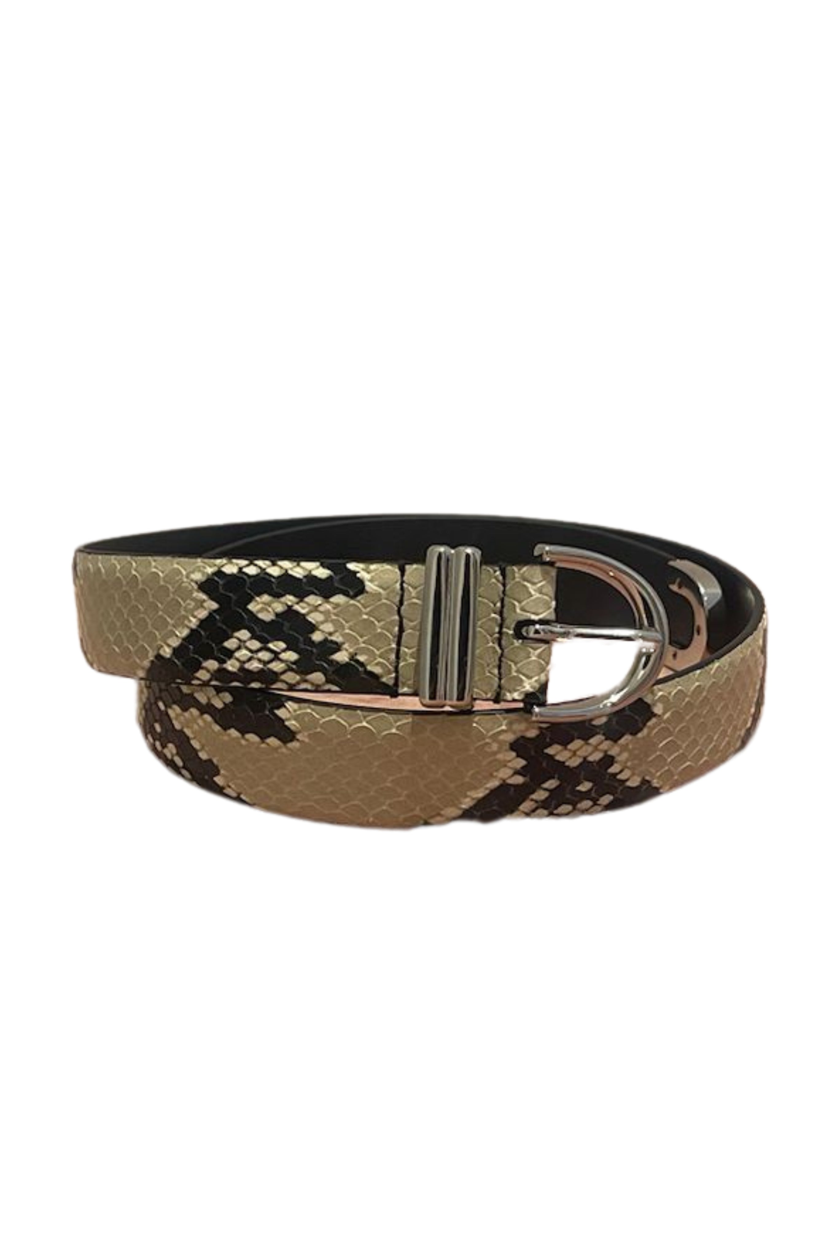 Bambi Embossed Python Leather Belt in Silver Hardware