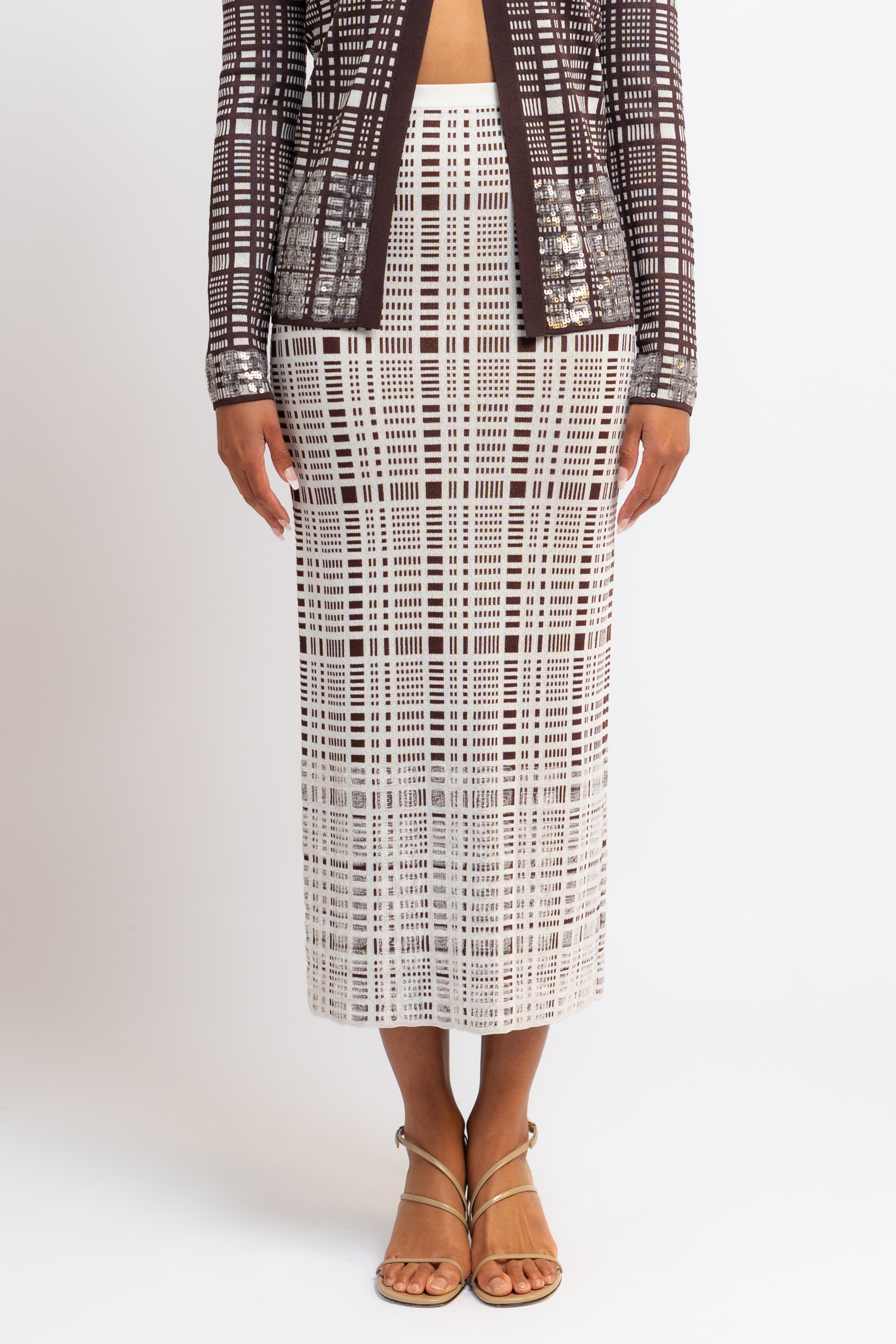 Alina Sequin Check Wool Skirt