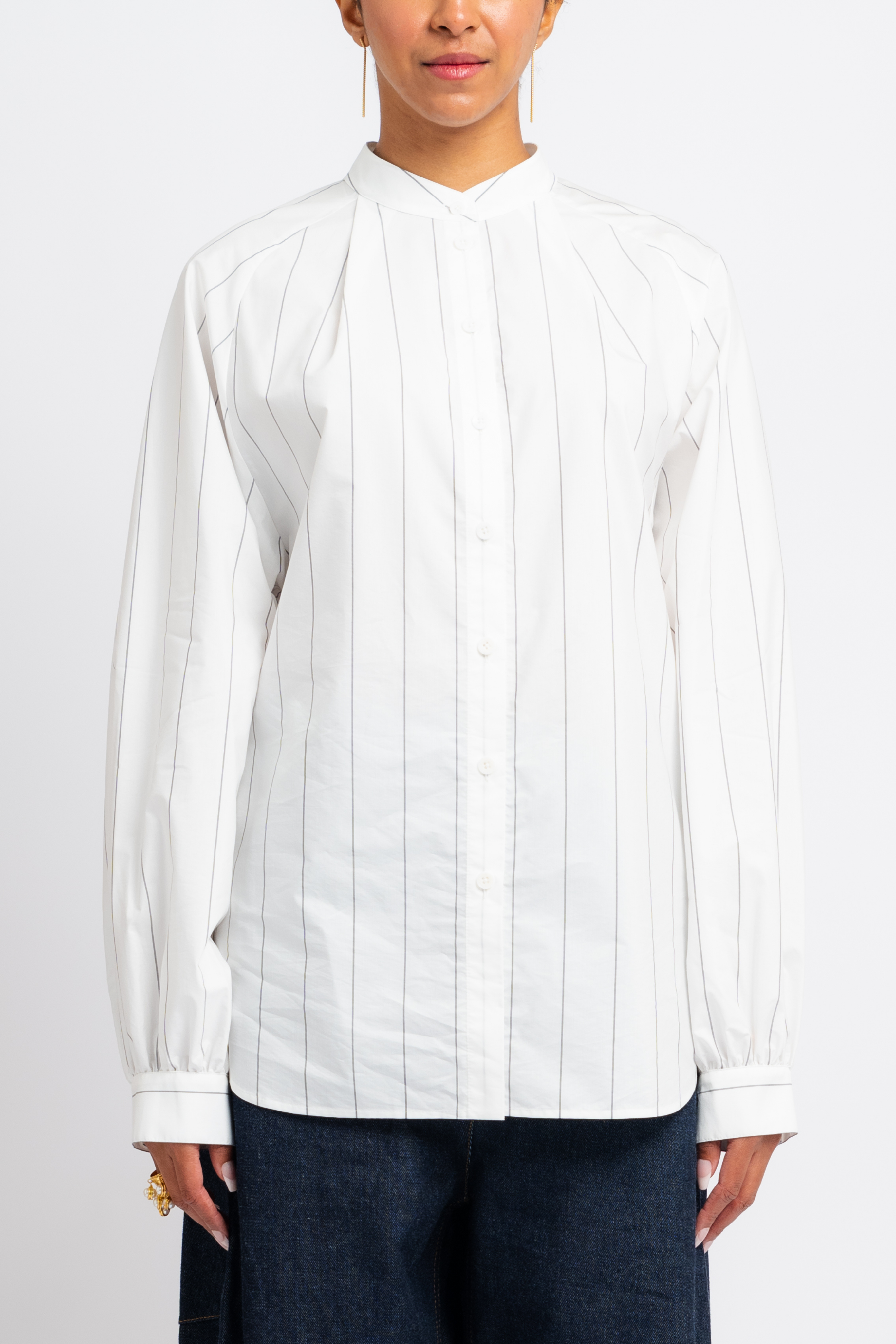 Striped Tech Poplin Raglan Tucked Shirt