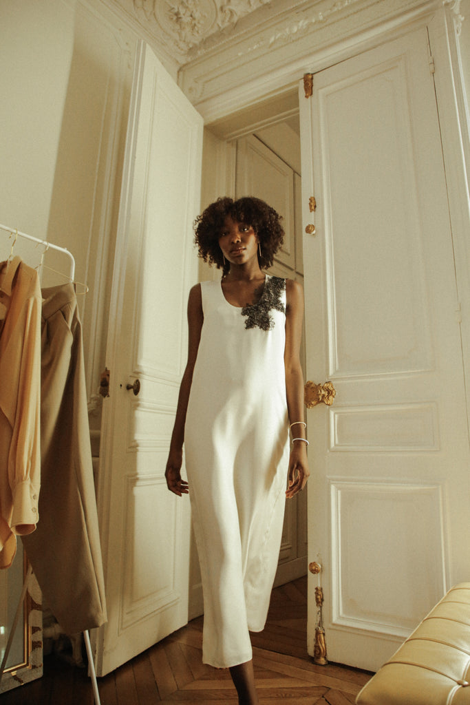 Scoop-Neck Silk Lace Dress