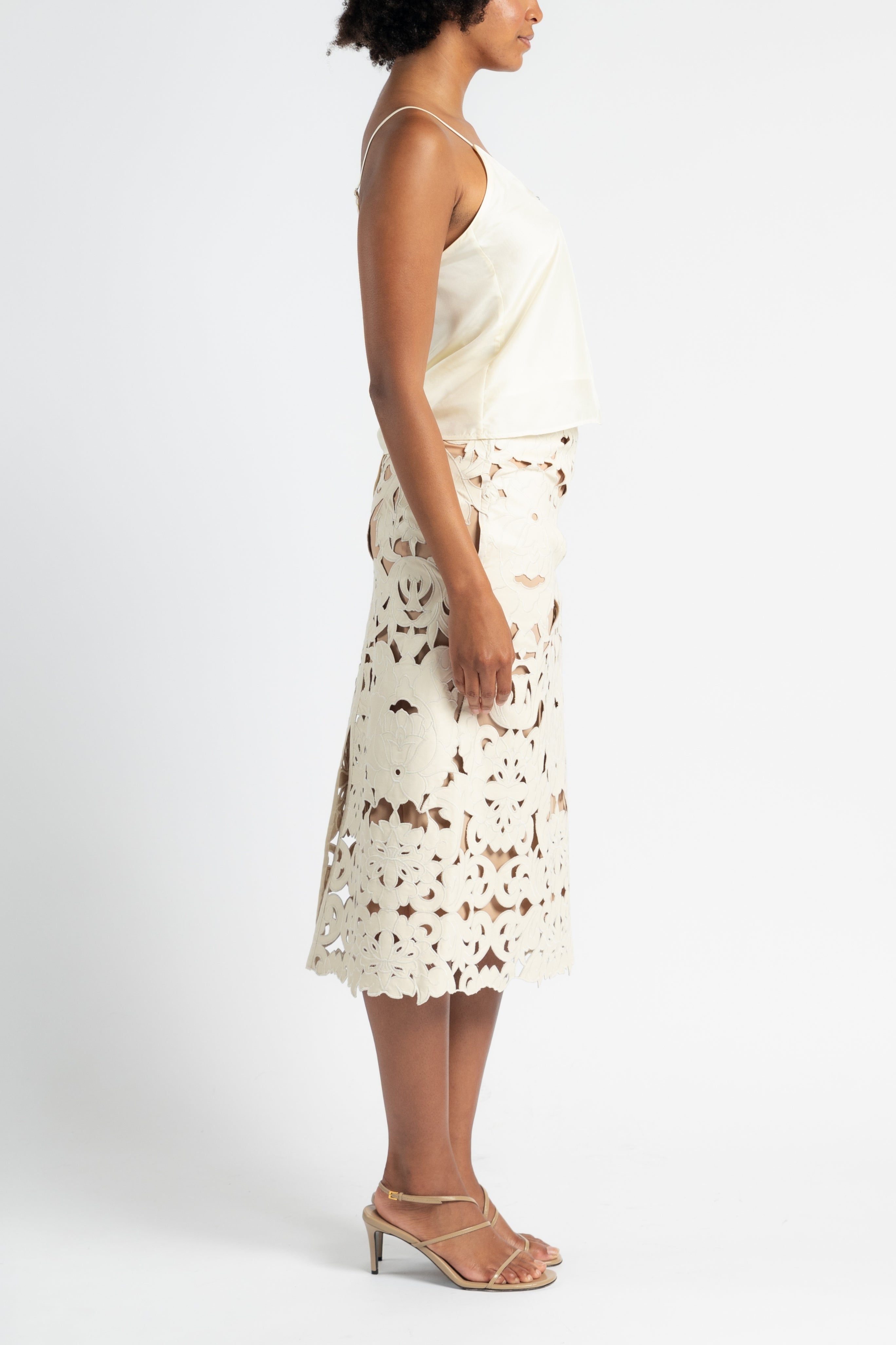 Poetic Orchid Embroidery Vegan Leather Skirt