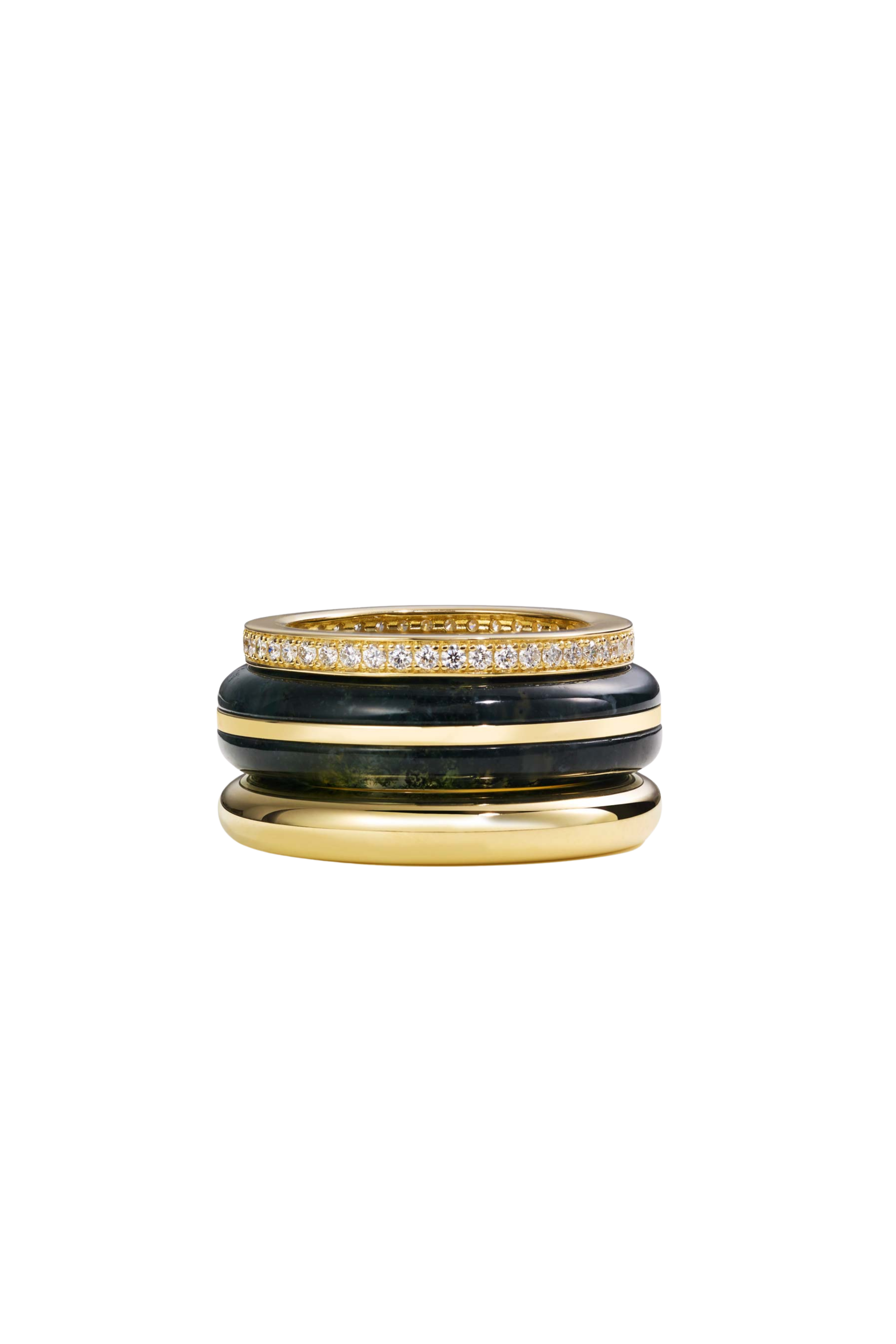 Classic Ring Stack - Moss Agate - 14K Gold