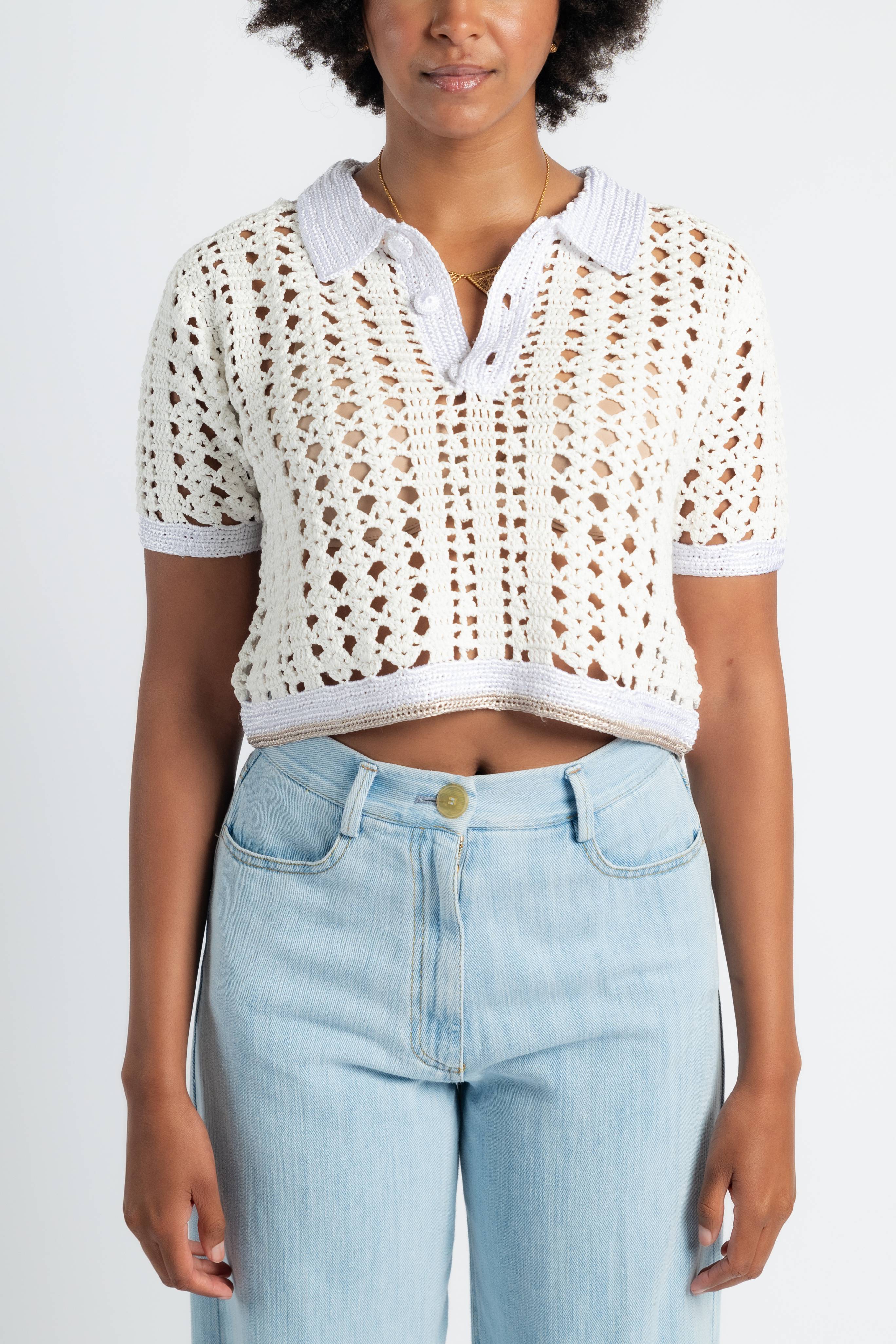 Cablé Lux Handmade Crochet Cropped Polo