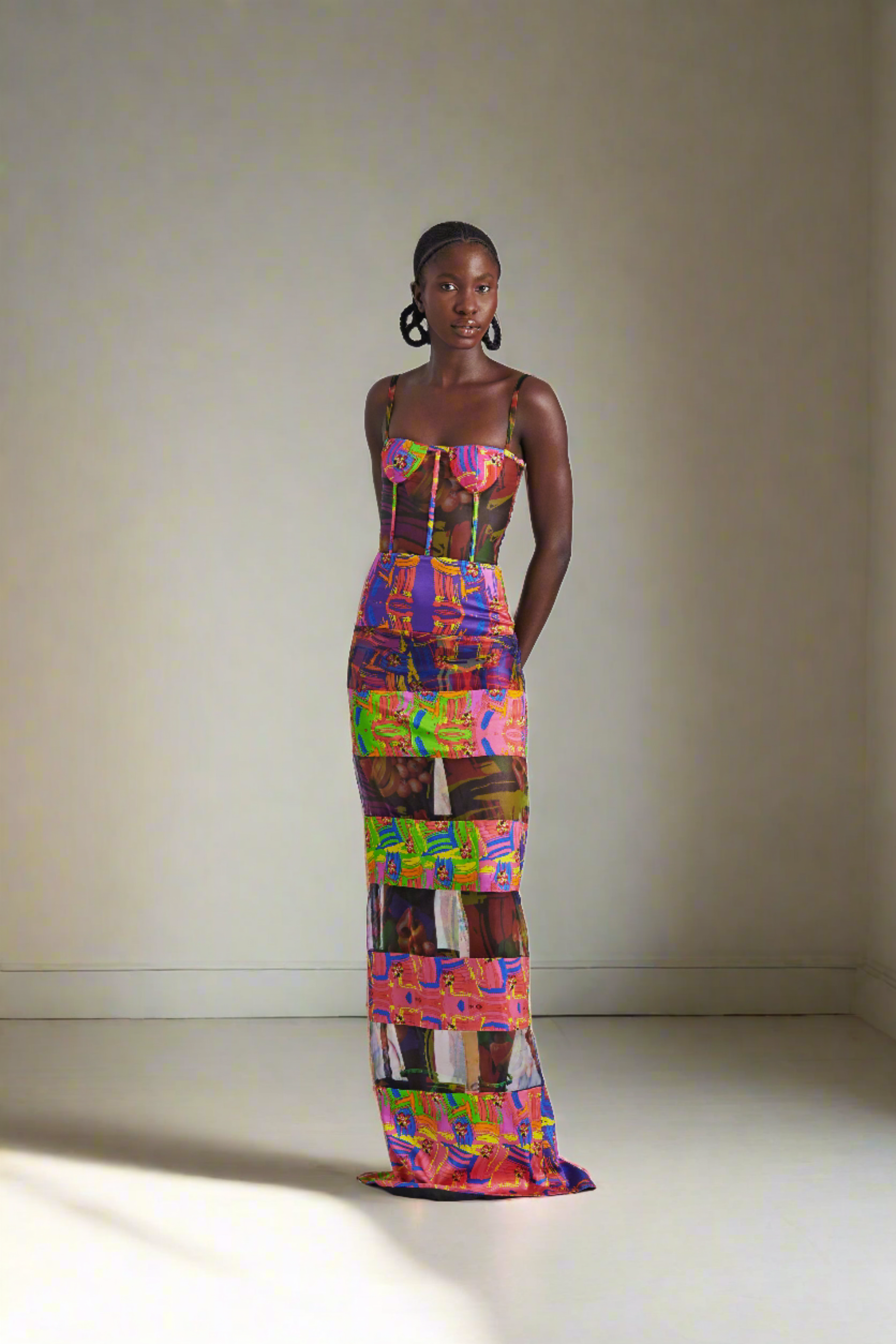 LISA FOLAWIYO Printed Sheer Panel Dress