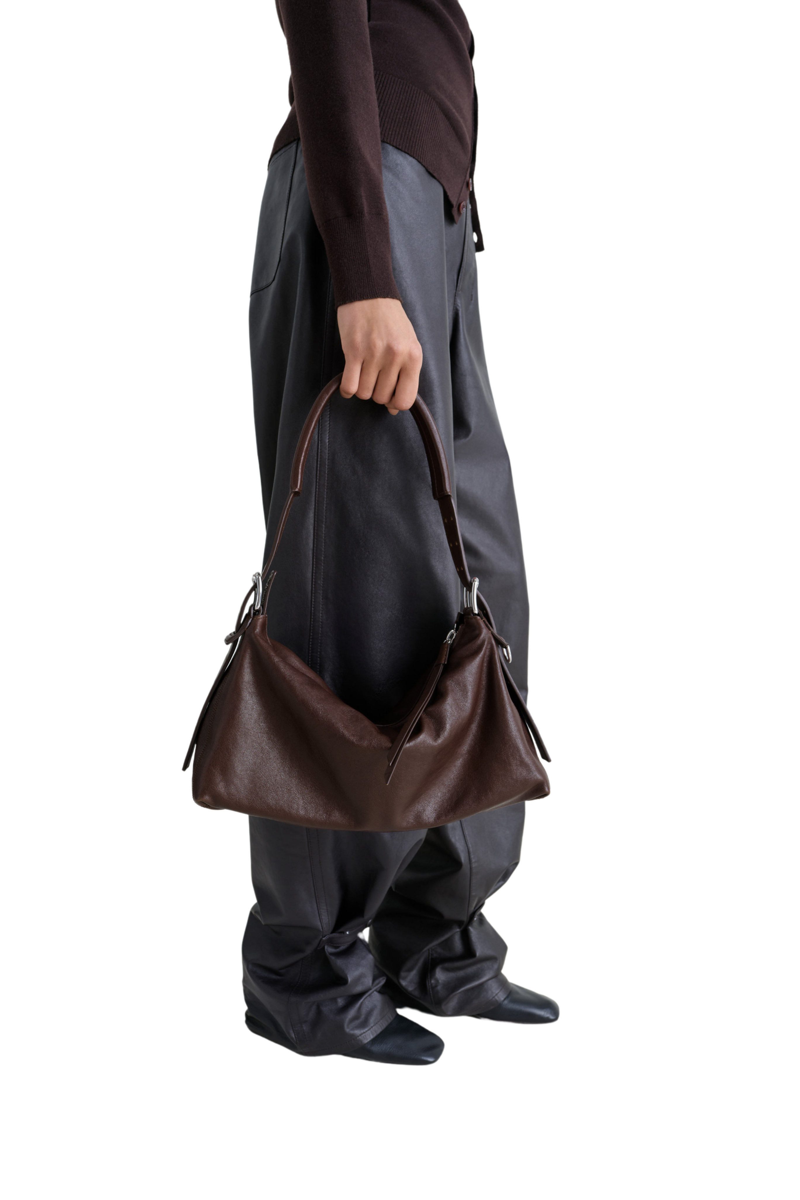 Belted Baguette Bag in Dark Chocolate