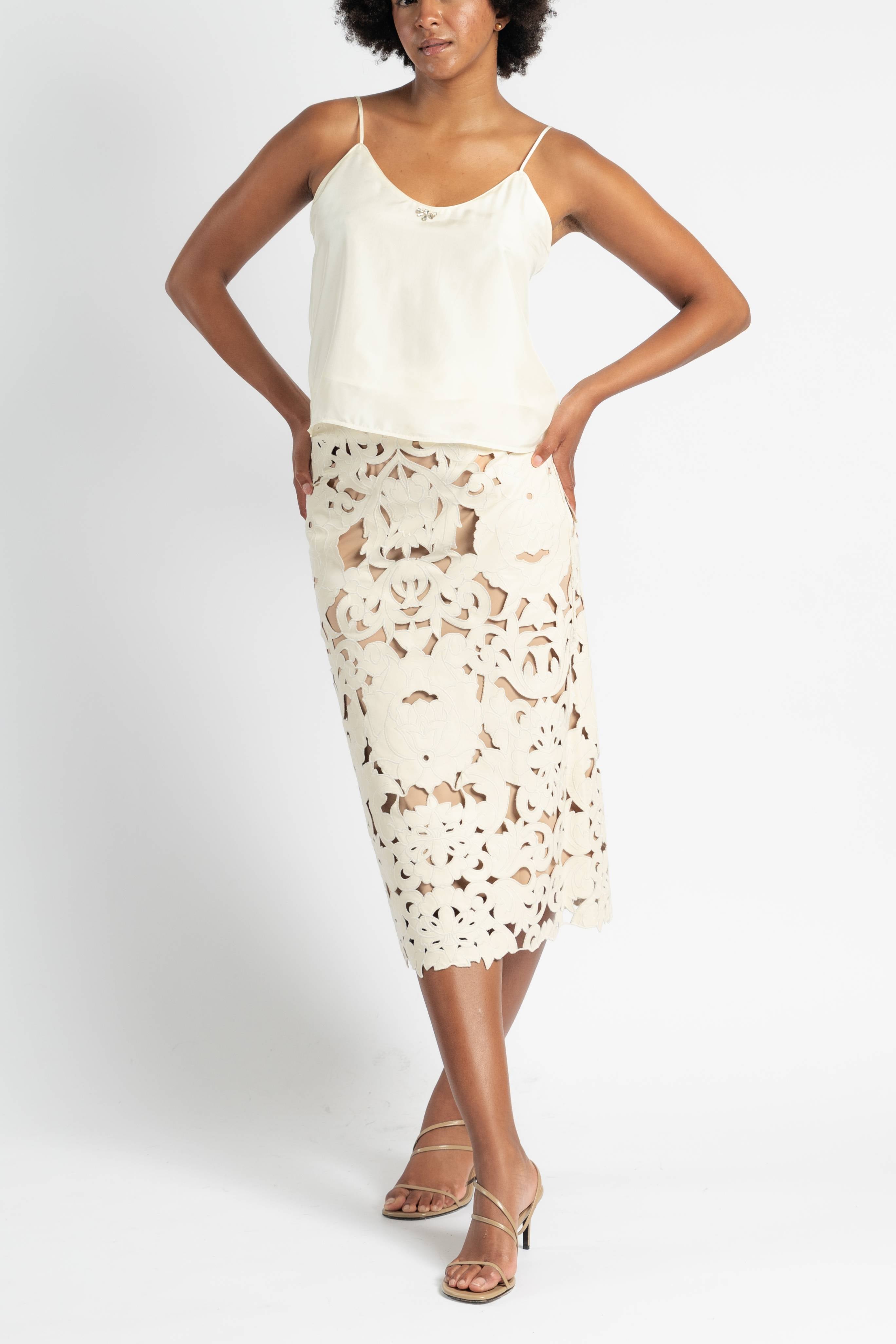 Poetic Orchid Embroidery Vegan Leather Skirt