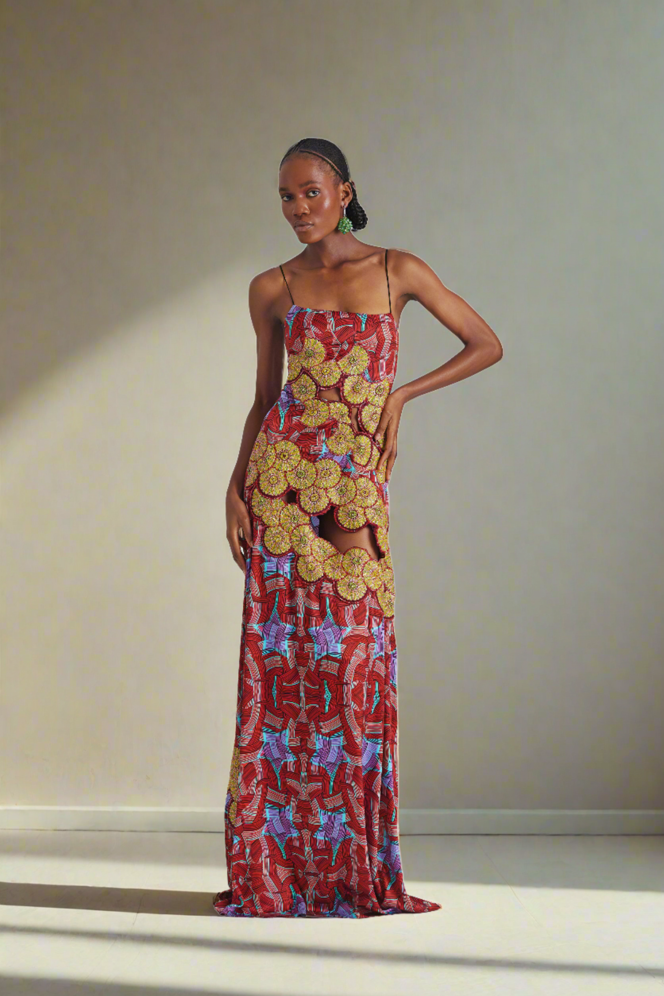 LISA FOLAWIYO Printed Silk Cut Out Maxi Dress