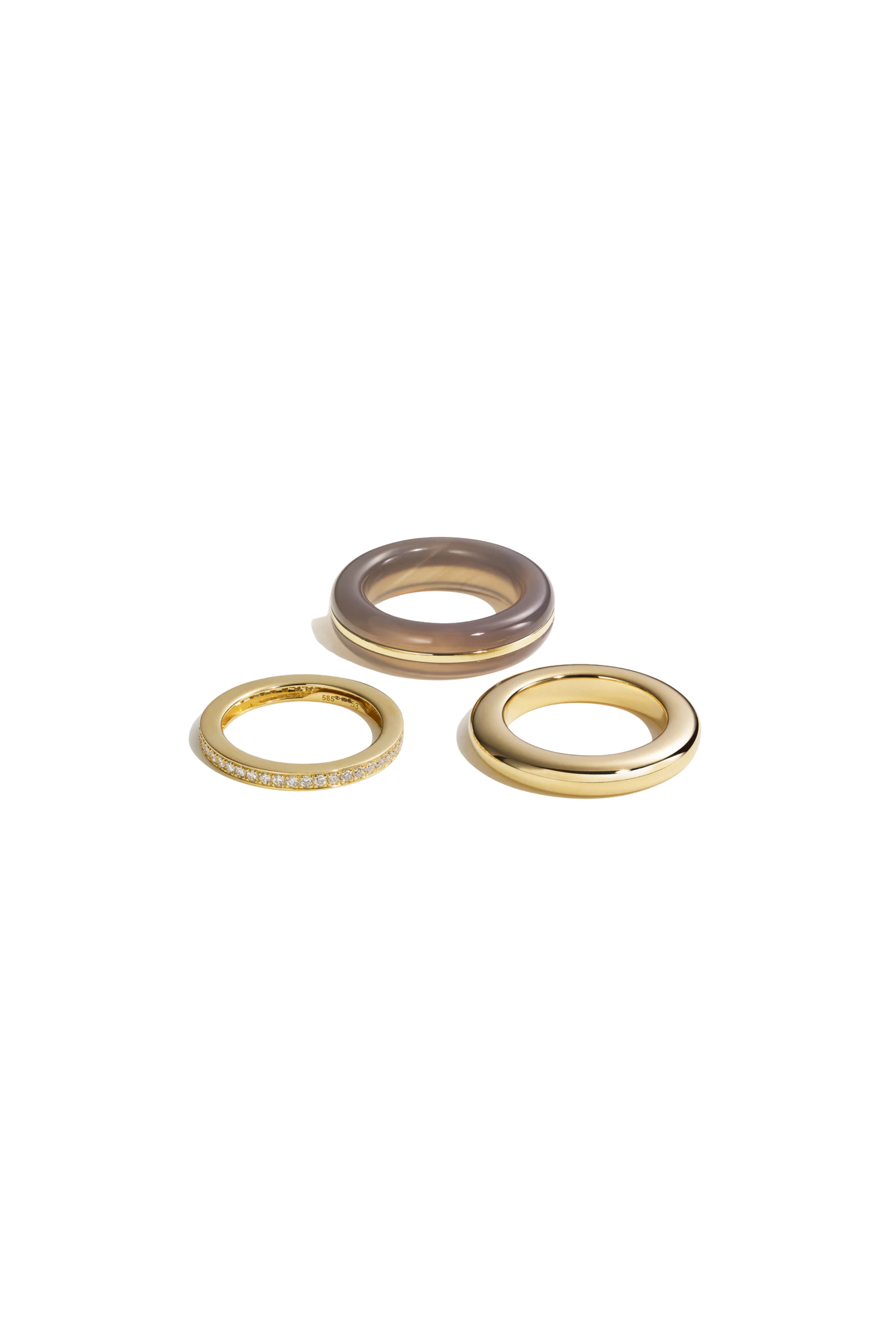 Classic Ring Stack - Grey Agate 14K Gold
