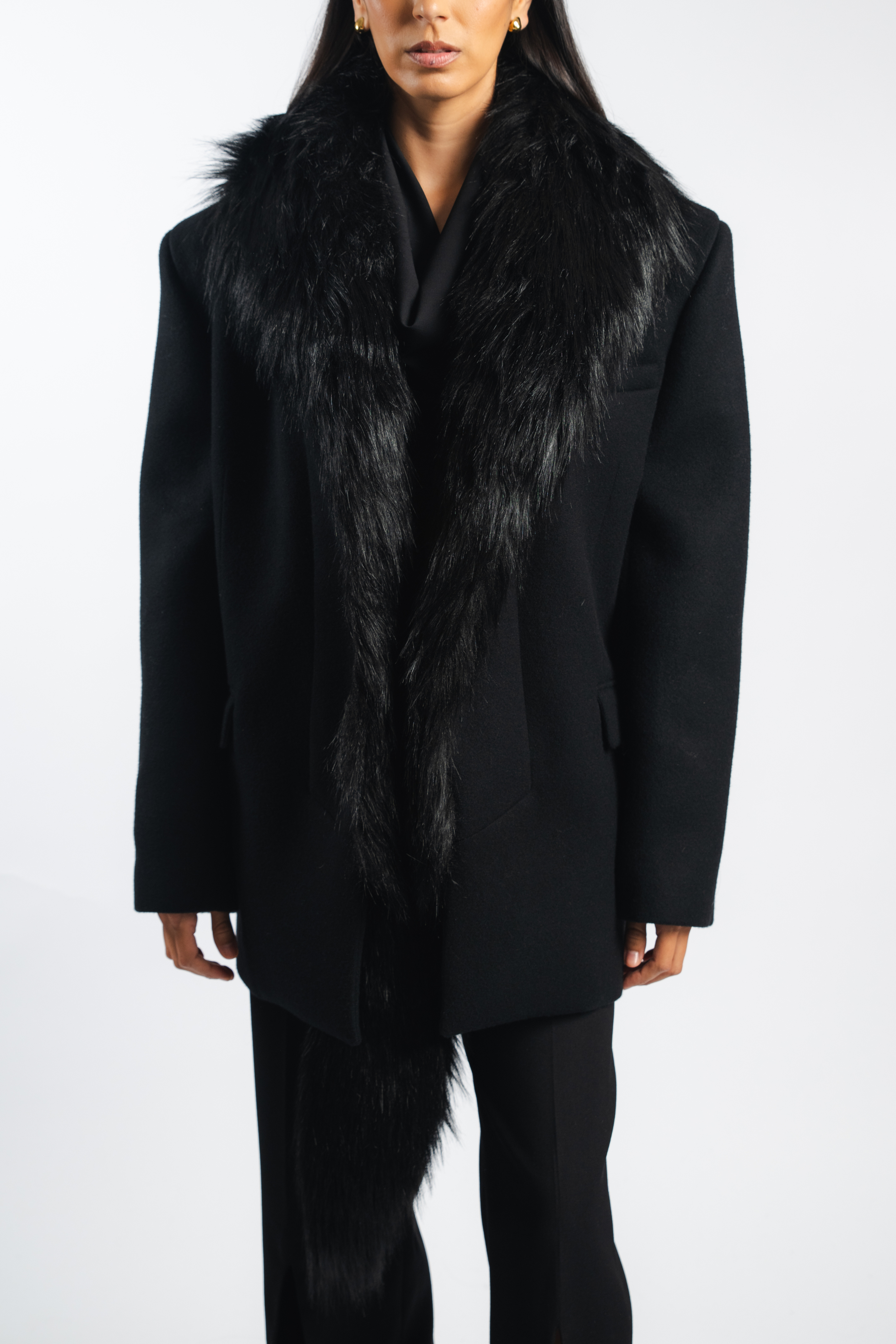 Faux-Fur Trimmed Wool Coat