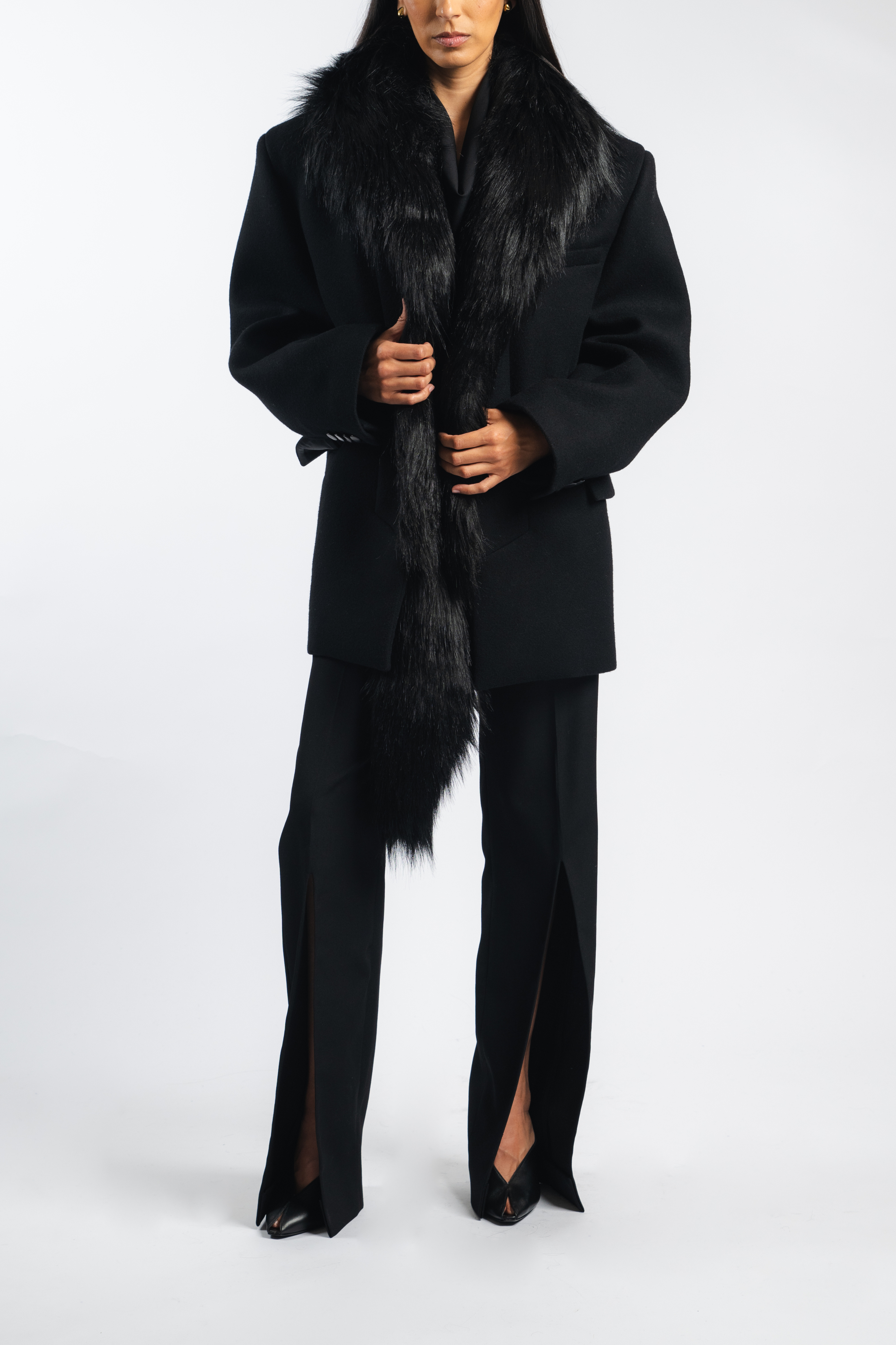 Faux-Fur Trimmed Wool Coat