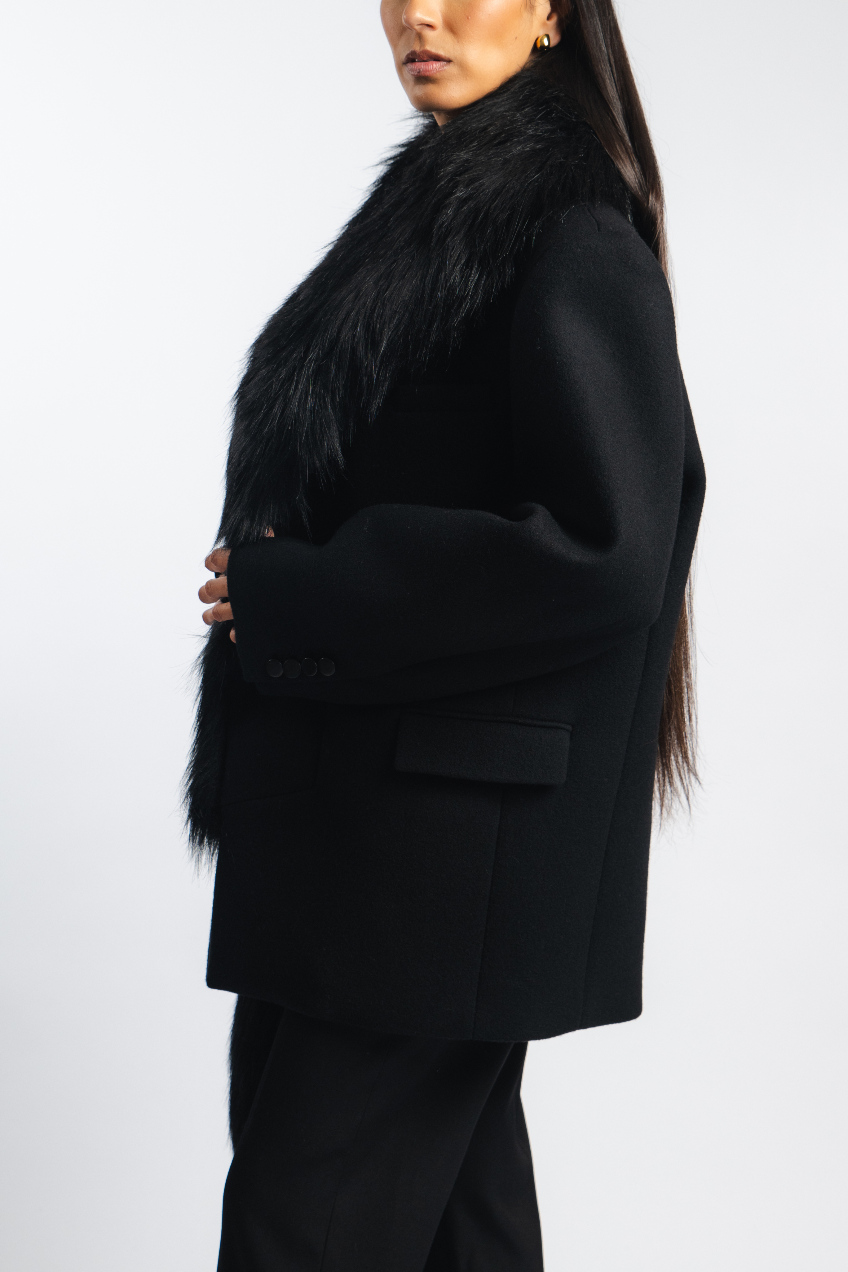 Faux-Fur Trimmed Wool Coat