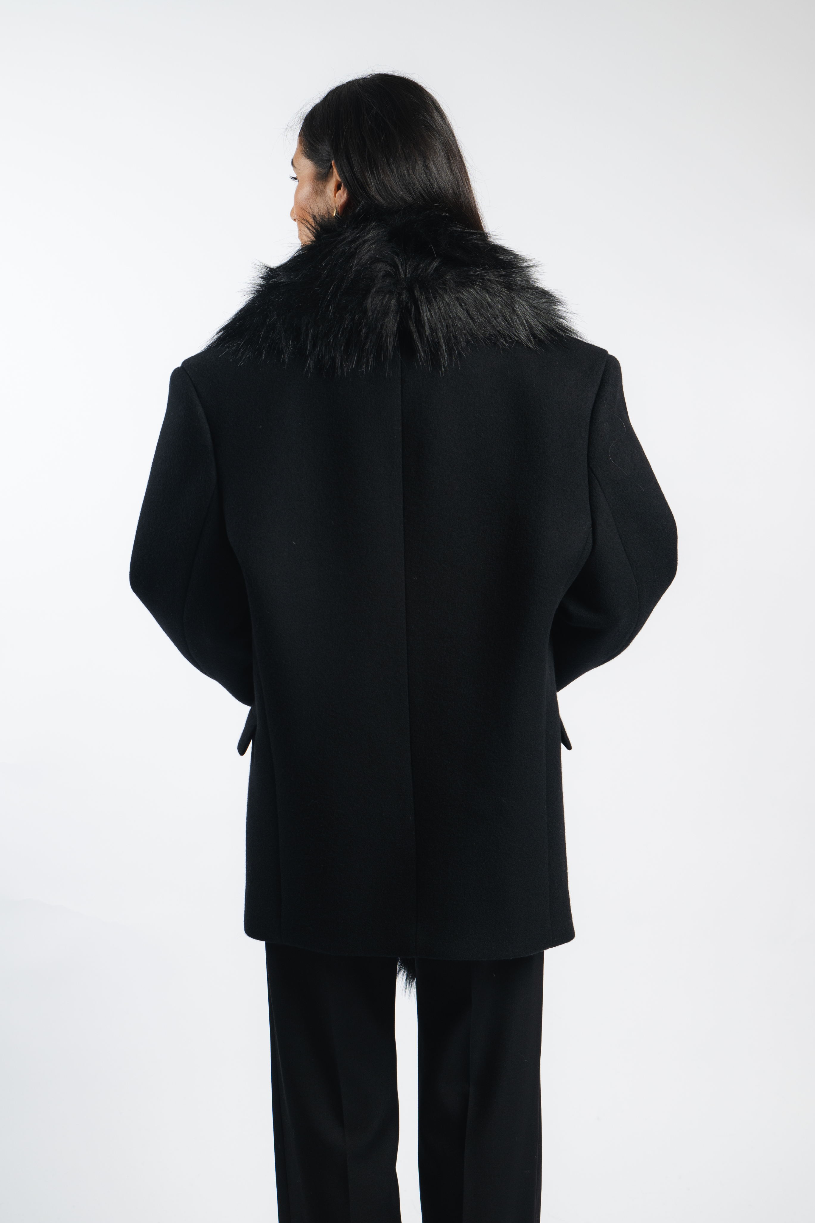 Faux-Fur Trimmed Wool Coat